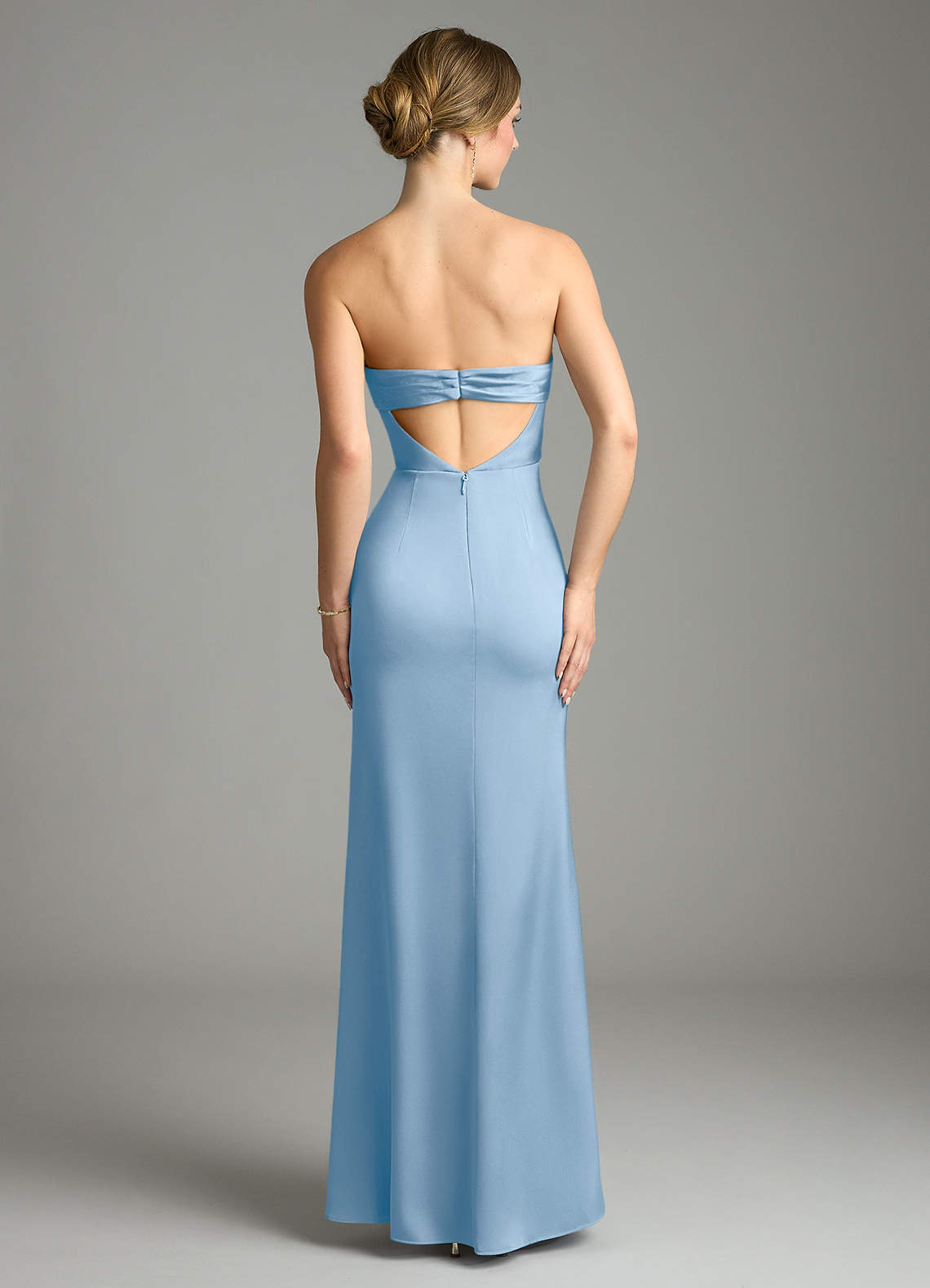 Leonis Mermaid Cowl-Neck Stretch Satin Bridesmaid Dress in Powder Blue