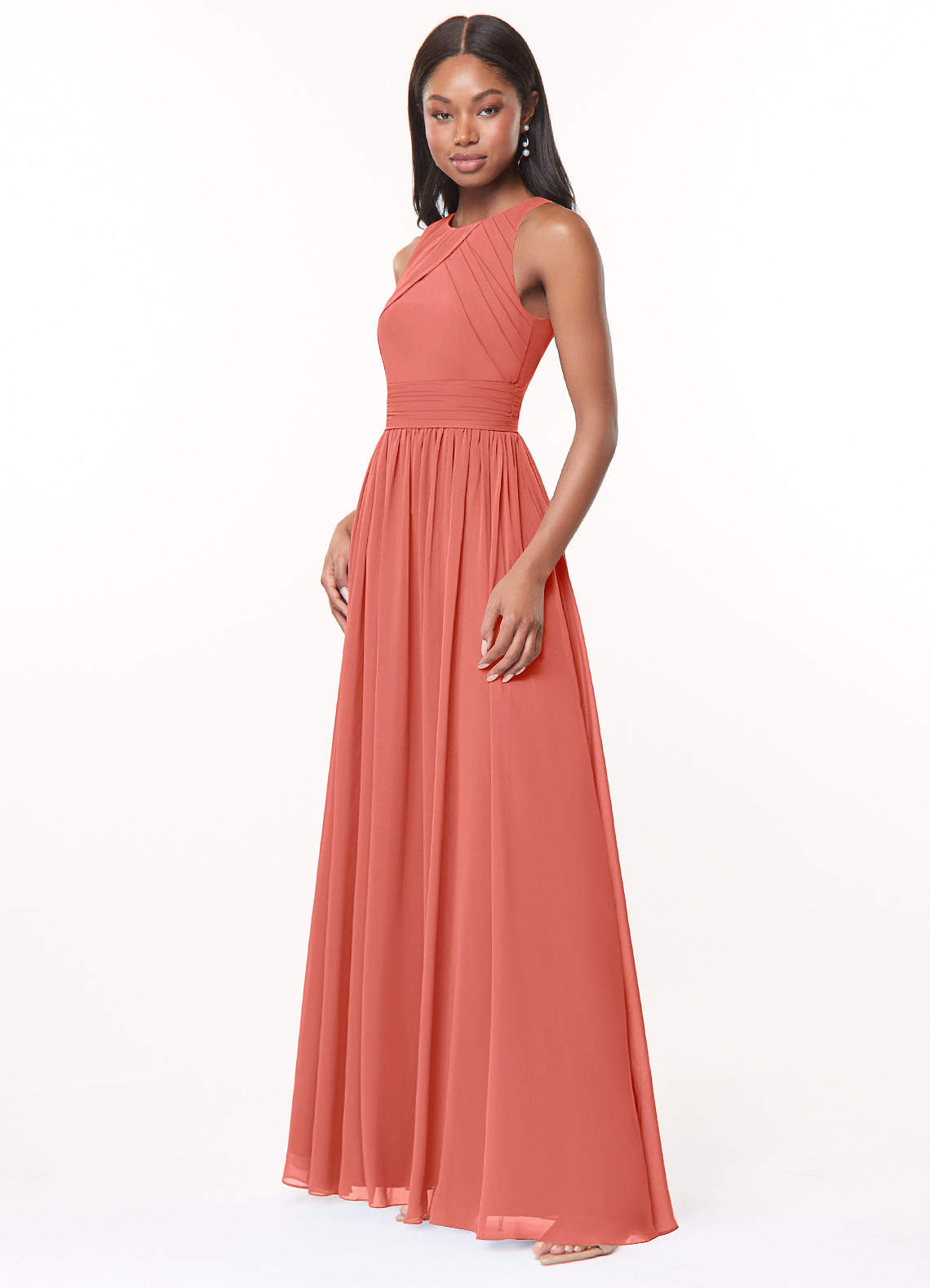 Harper A-Line Scoop-Neck Chiffon Bridesmaid Dress in Salmon Pink