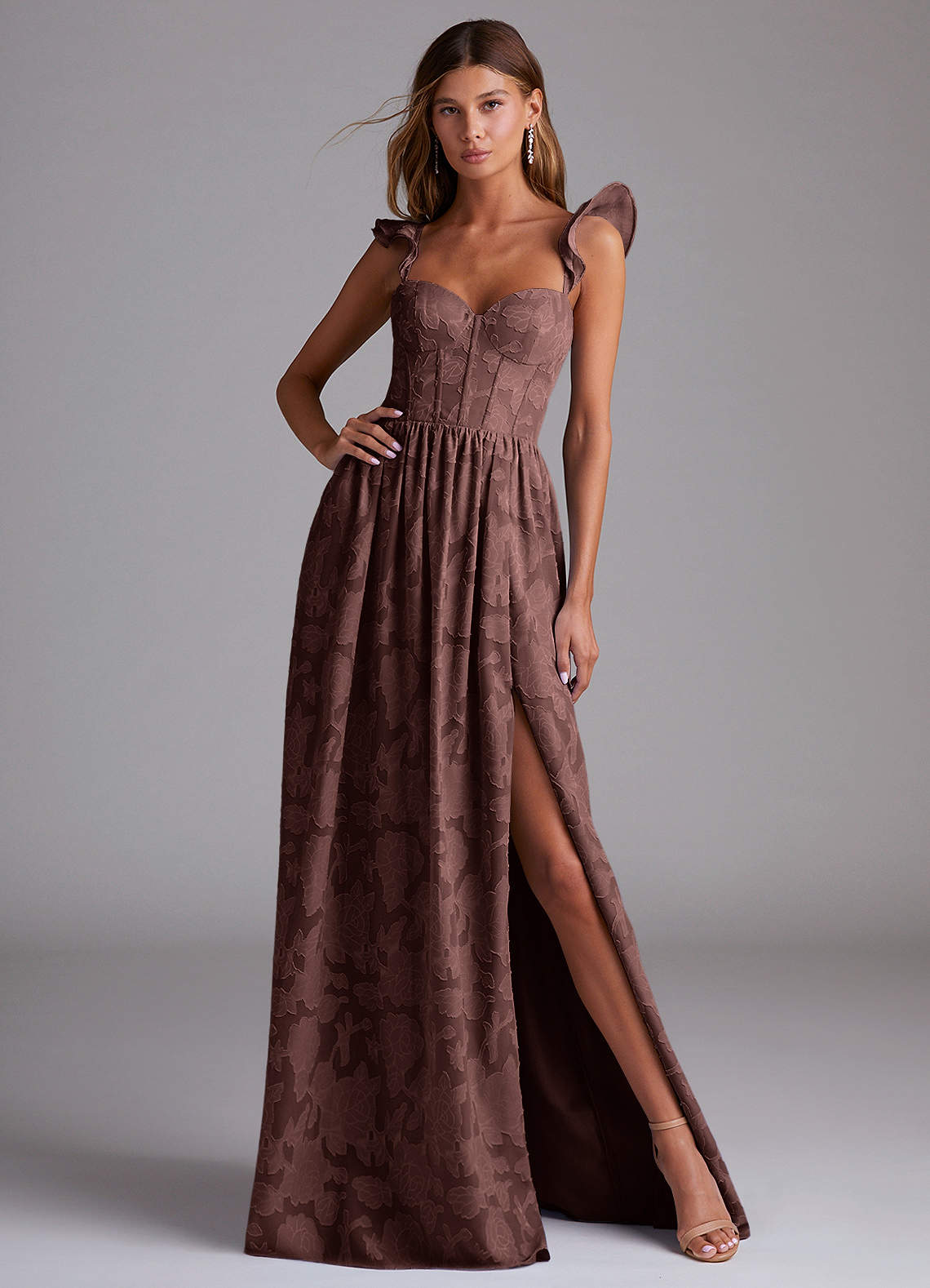 Denisse A-Line Sweetheart Floral Burnout Bridesmaid Dress in Espresso