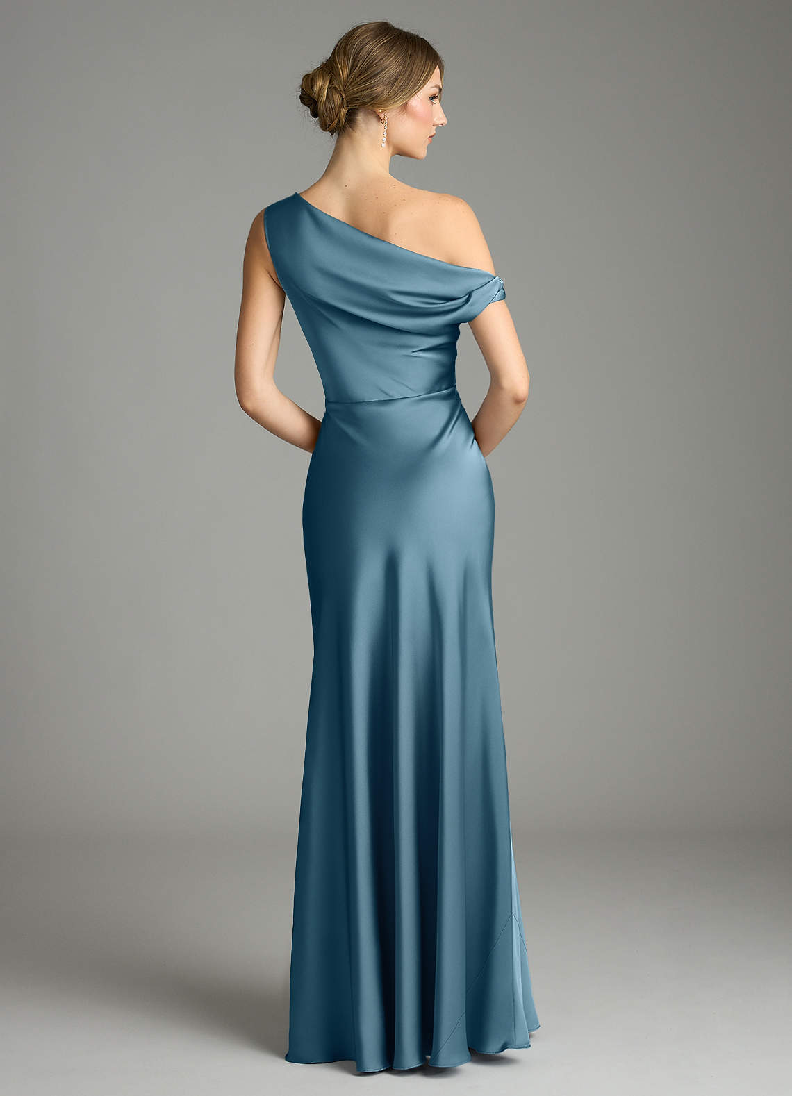 Emerson Mermaid One-Shoulder Stretch Satin Bridesmaid Dress in Bermuda