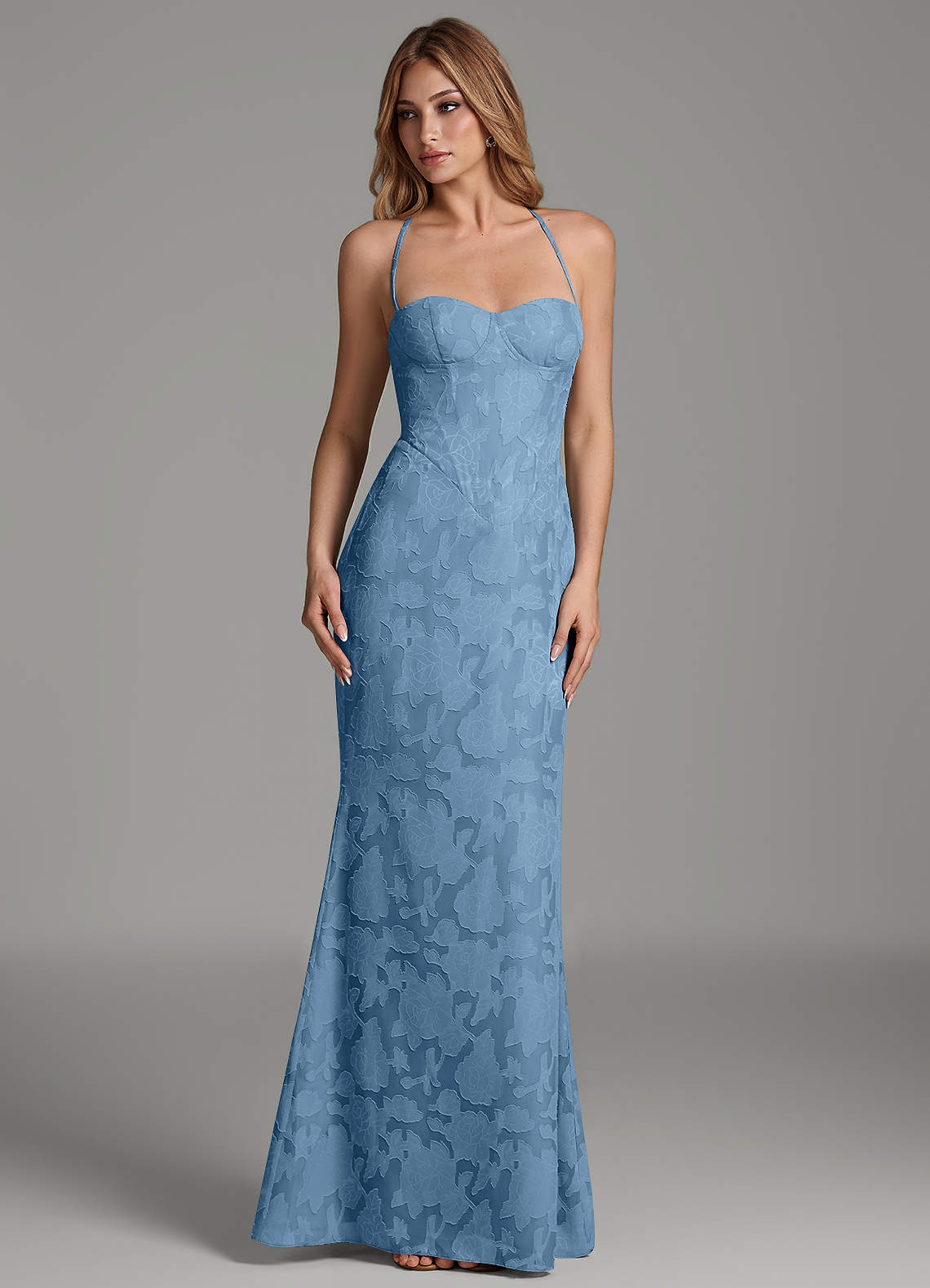 Dara Mermaid Sweetheart Floral Burnout Bridesmaid Dress in Steel Blue