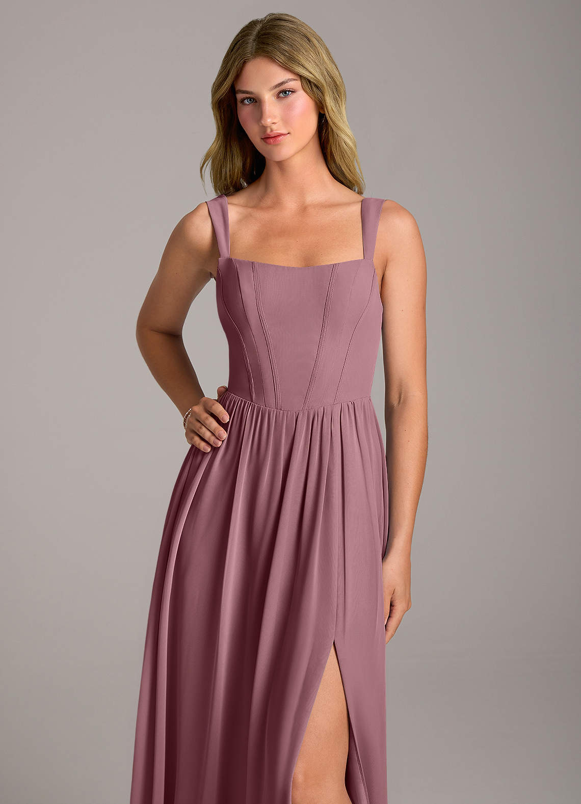 Rosaline A-Line Square-Neck Chiffon Bridesmaid Dress in Amethyst
