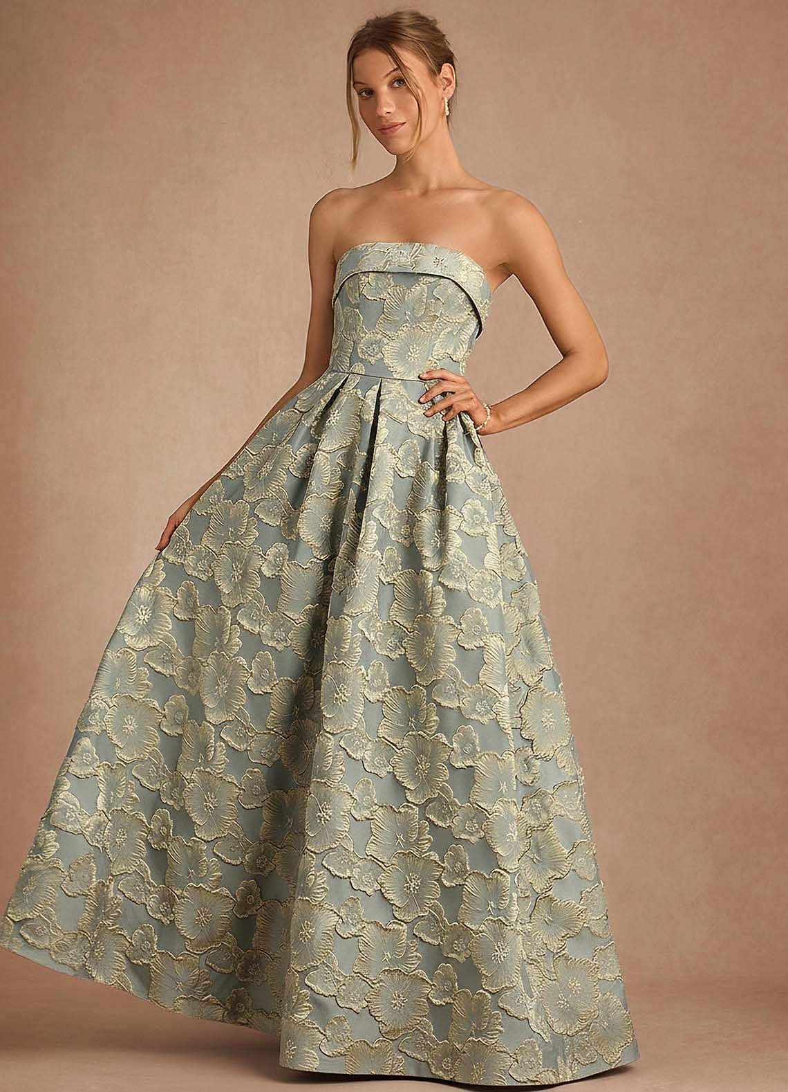 Florentine A-Line Bandeau Jacquard Taffeta Evening Dress in Black