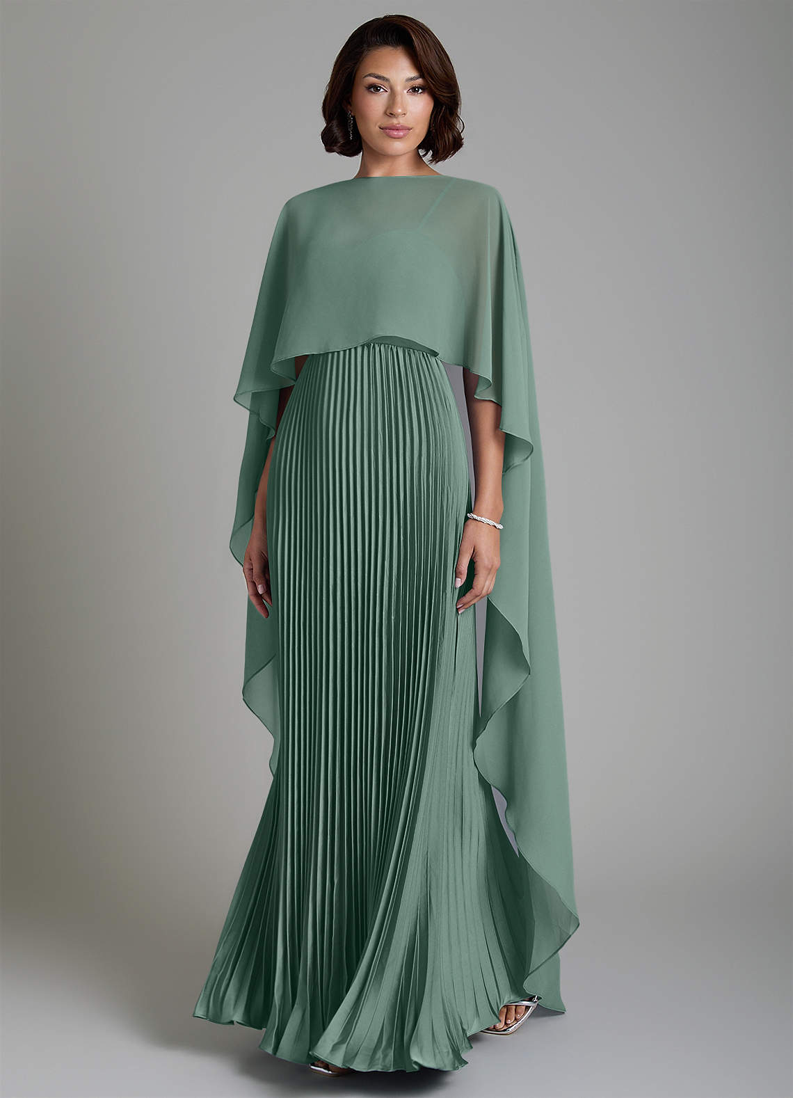 Micah A-Line Sweetheart Stretch Satin and Chiffon Bridesmaid Dress in Eucalyptus