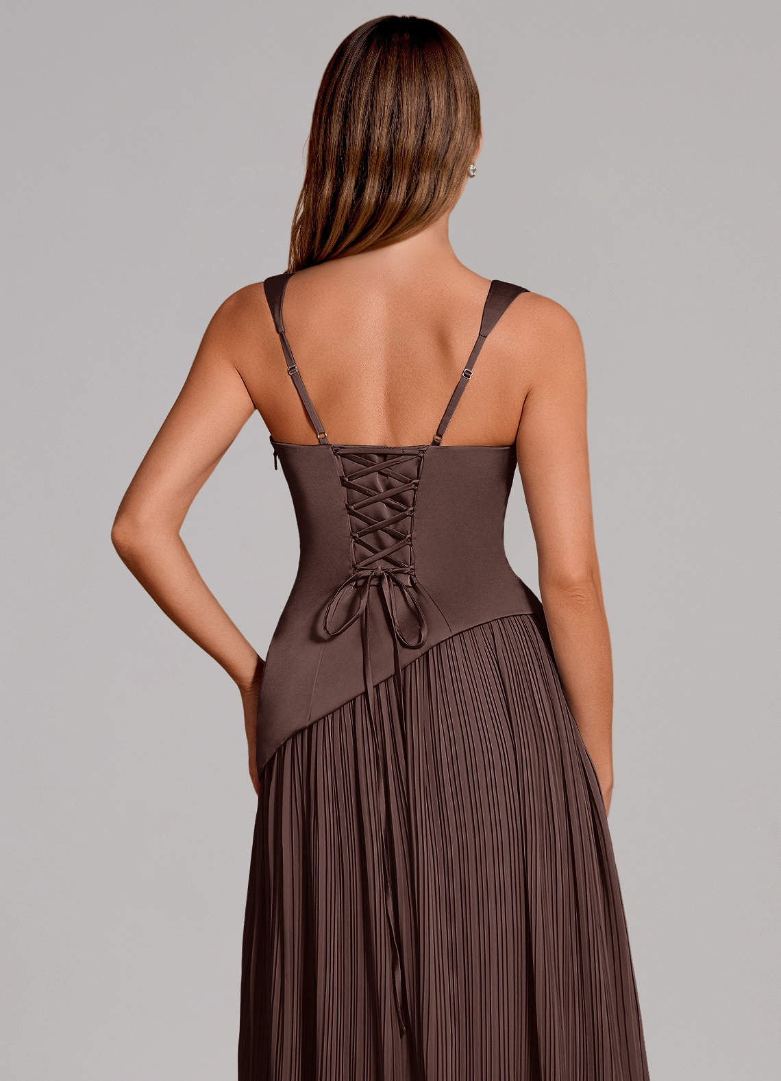 Stephanie A-Line Square-Neck Stretch Satin and Chiffon Bridesmaid Dress in Ganache