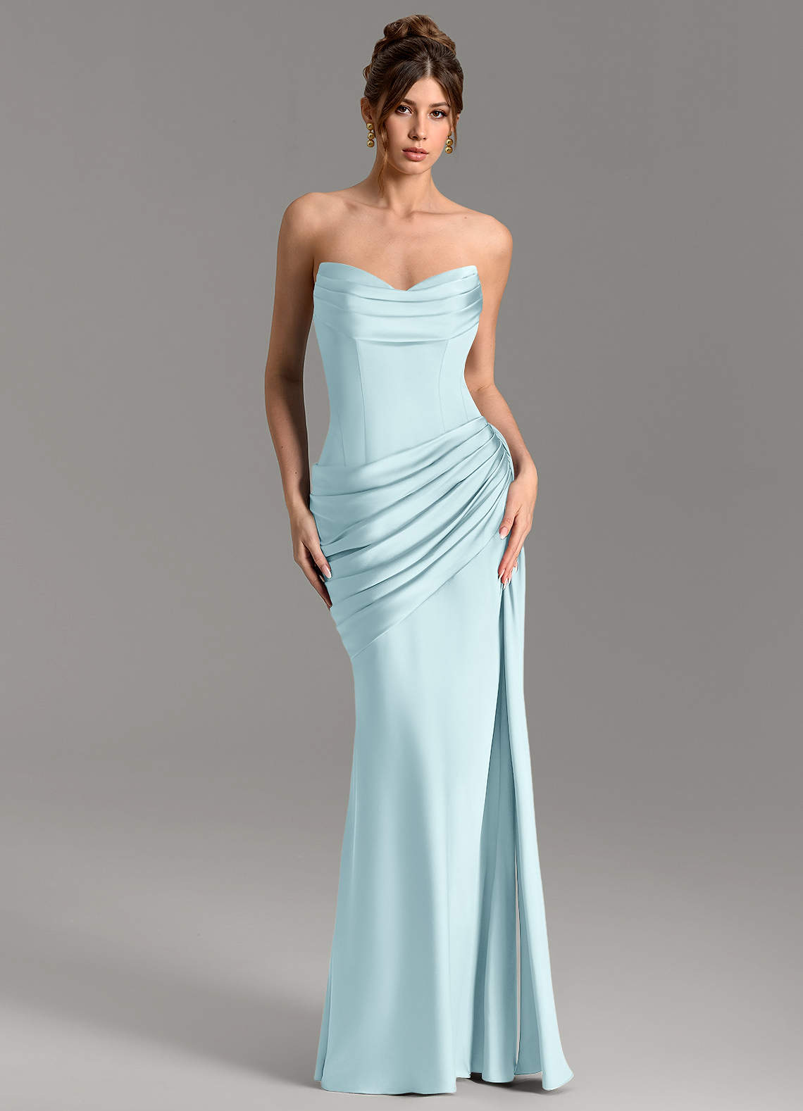 Zorah Mermaid Sweetheart Stretch Satin Bridesmaid Dress in Cloud Blue