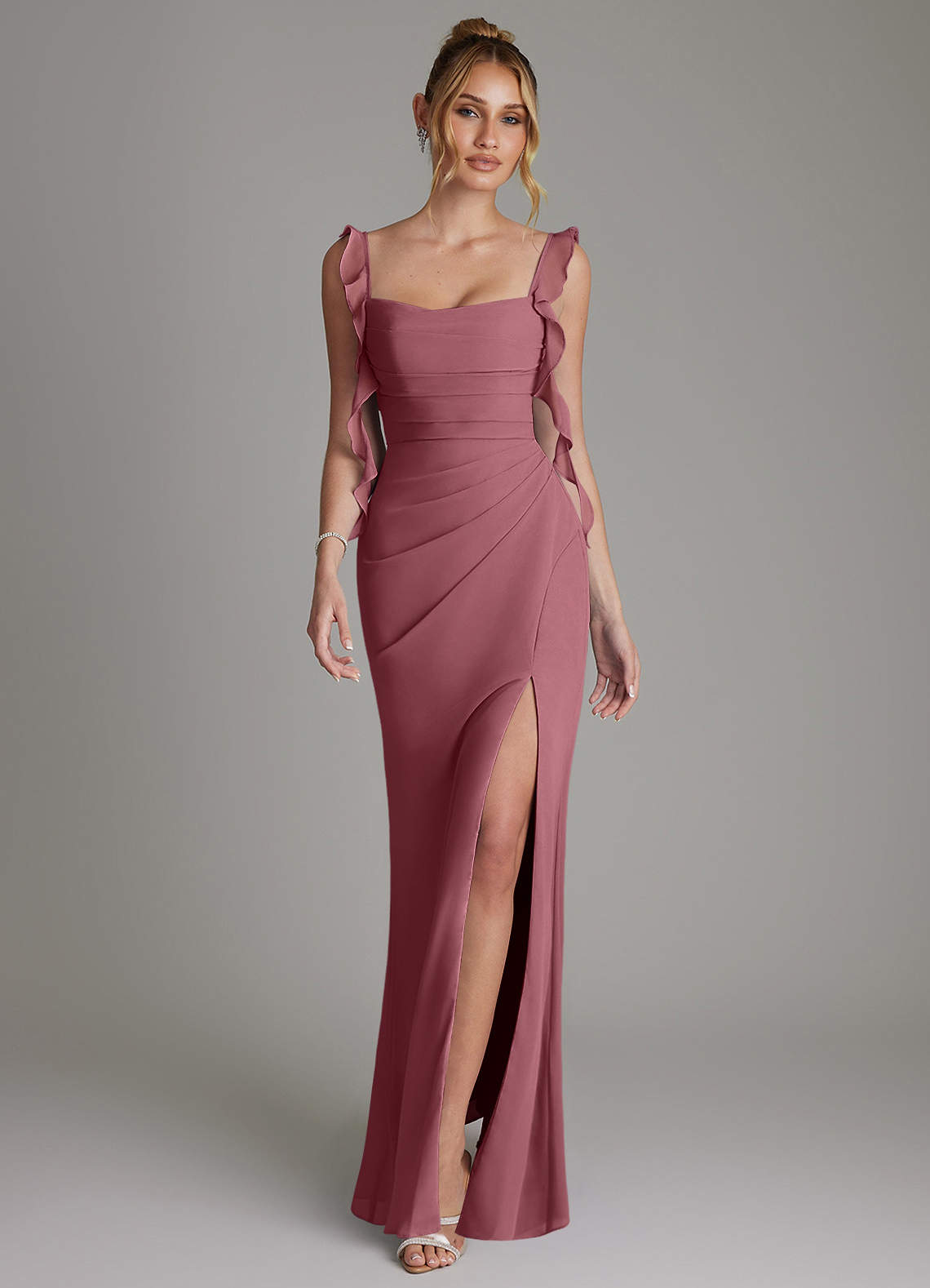 Jessamine Mermaid Sweetheart Chiffon Bridesmaid Dress in Desert Rose