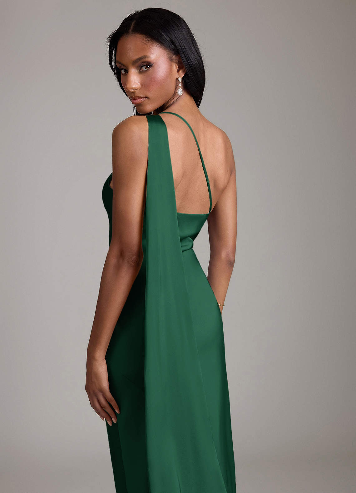 Juniper Mermaid One-Shoulder Stretch Satin Bridesmaid Dress in Dark Green