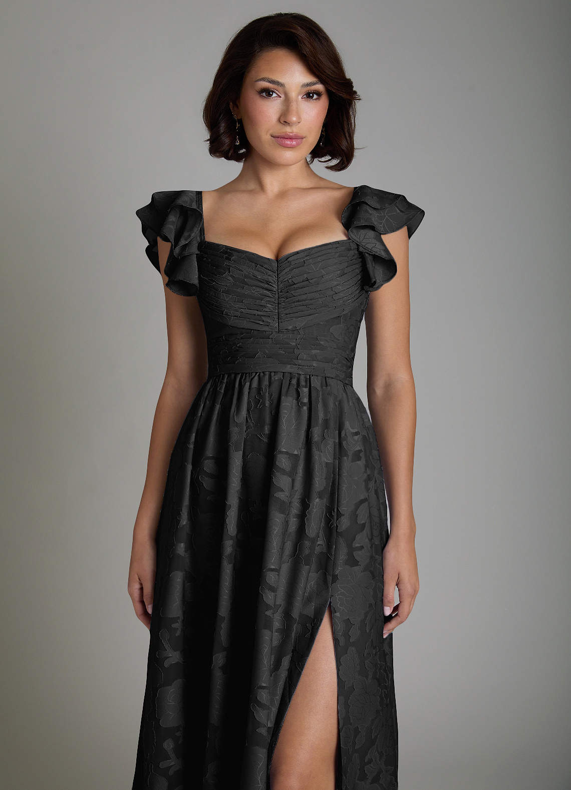 Anaya A-Line V-Neck Floral Burnout Bridesmaid Dress in black