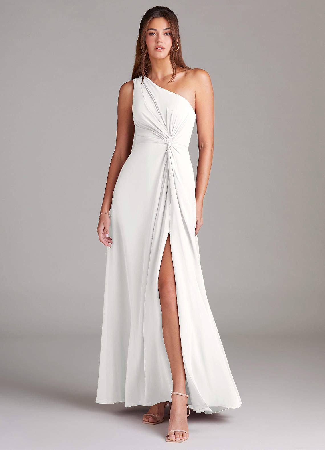 Brooke A-Line One-Shoulder Chiffon Bridesmaid Dress in white