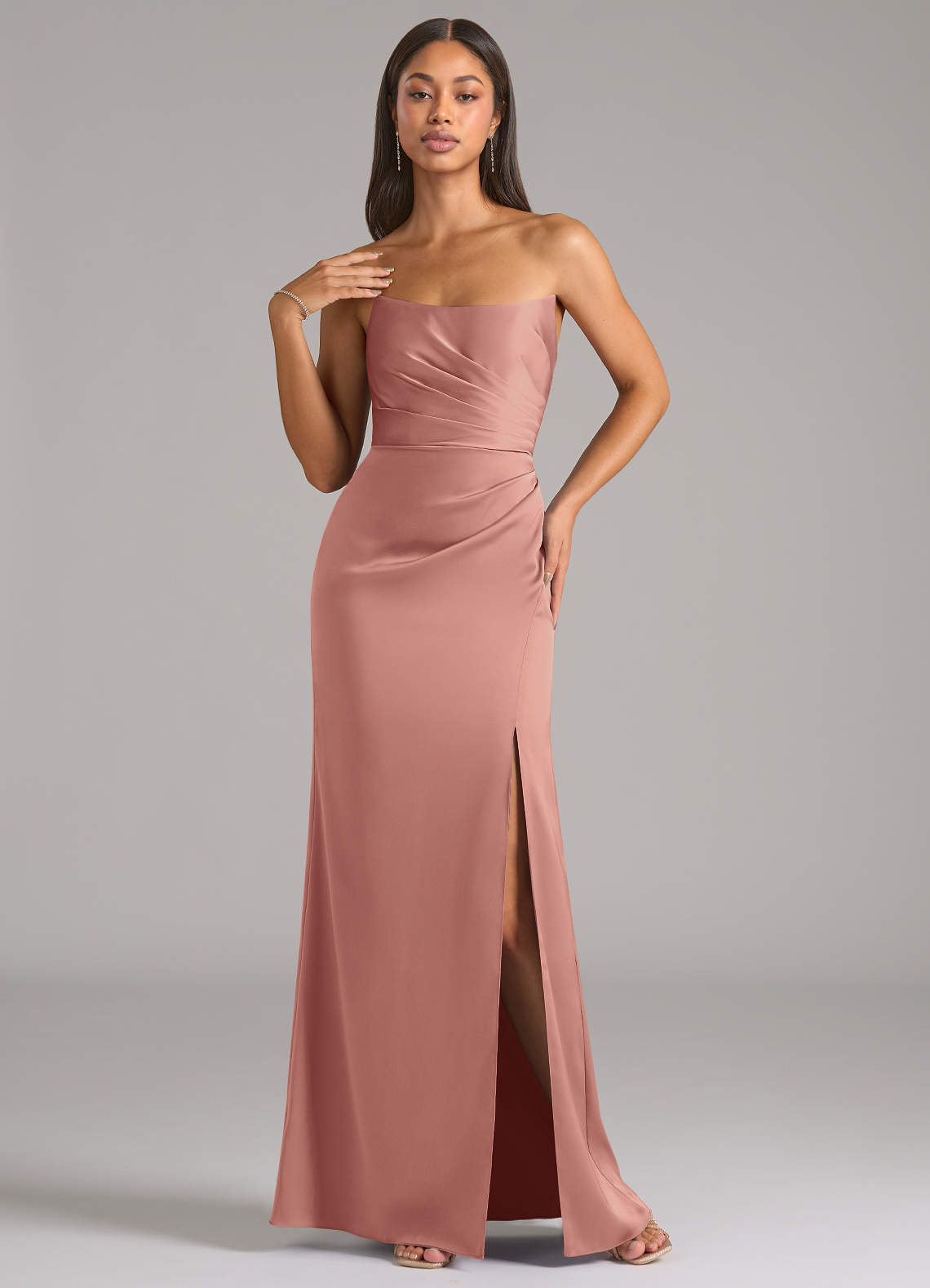 Marla Sheath Strapless Stretch Satin Bridesmaid Dress in Rosette