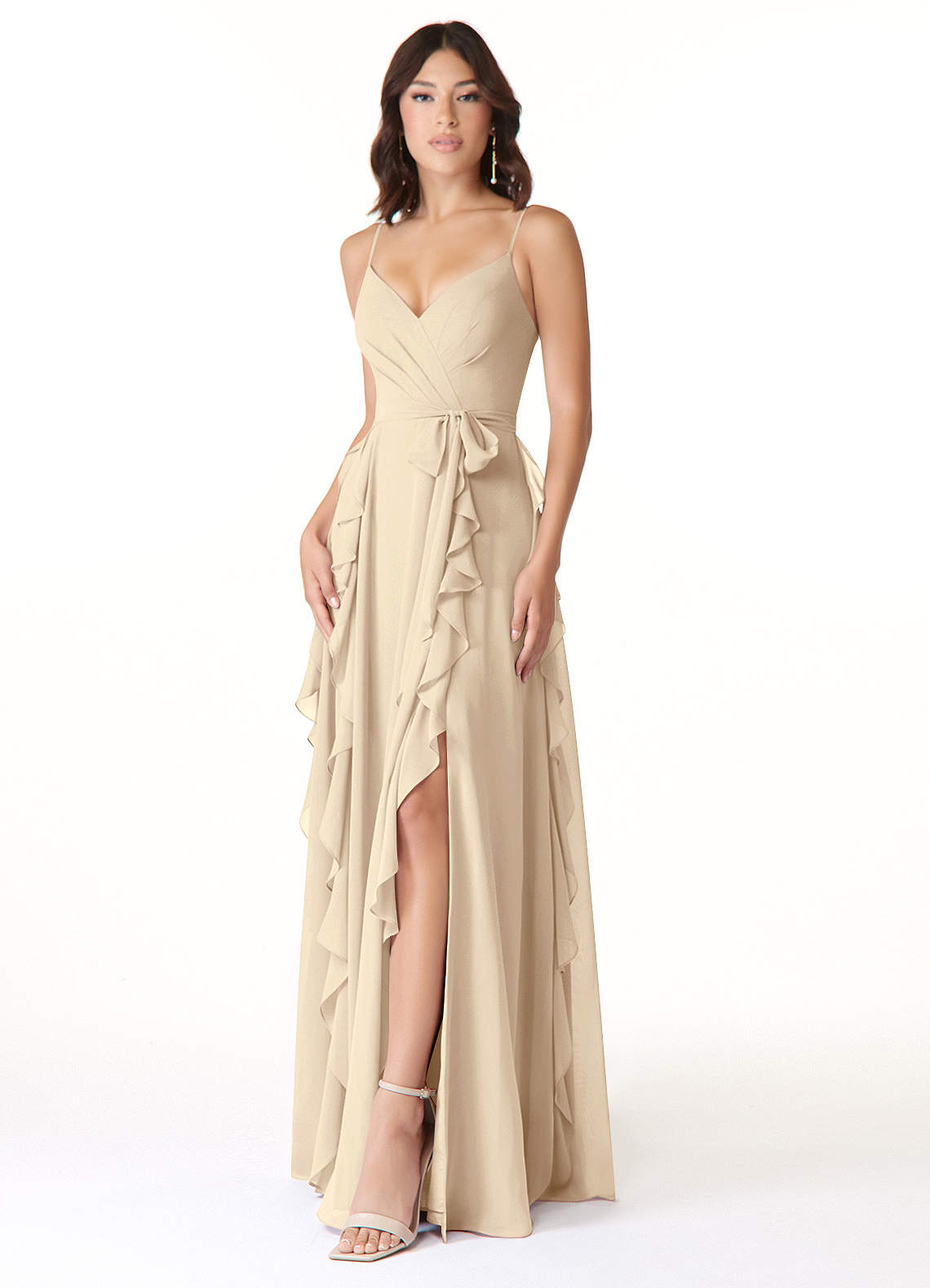 Peyton A-Line V-Neck Chiffon Bridesmaid Dress in Champagne