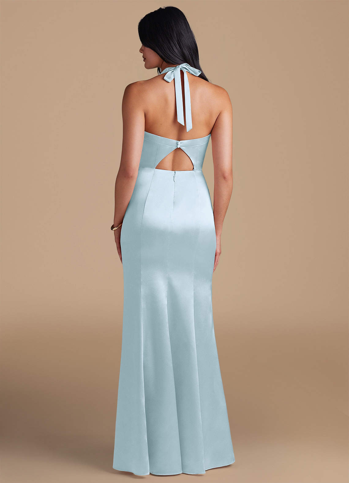 Emeria Sheath Halter Metallic Satin Bridesmaid Dress in Sky Blue