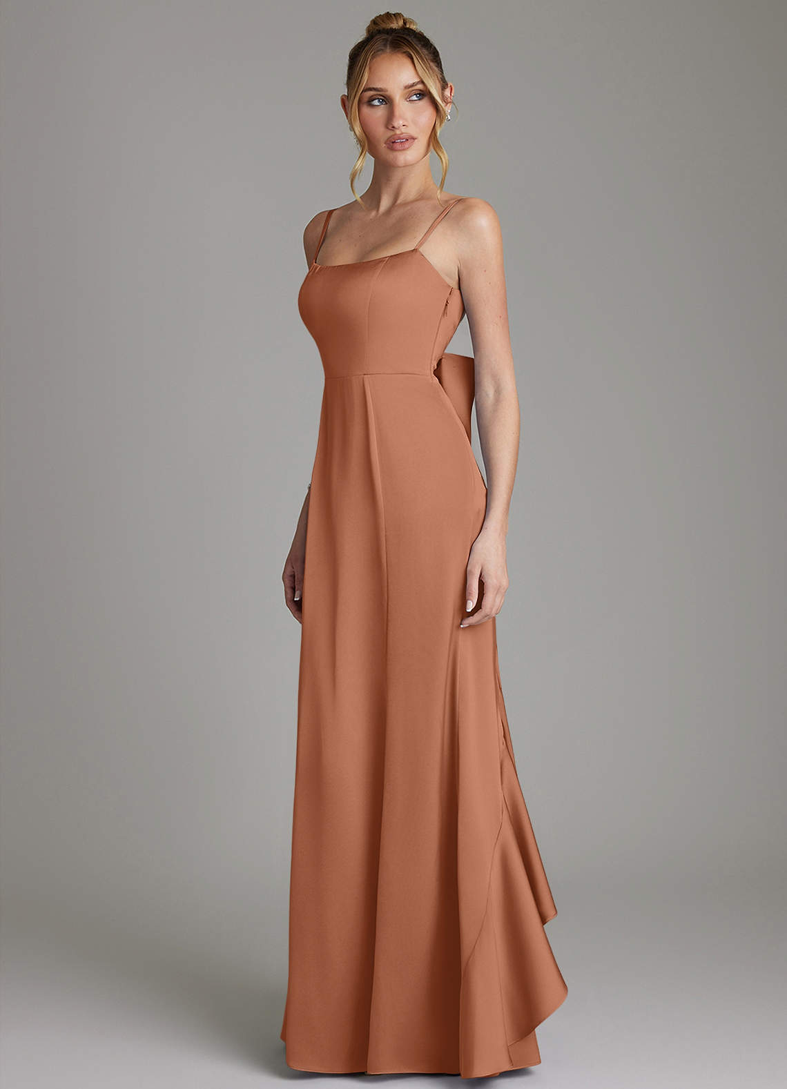 Zherra Mermaid Scoop-Neck Stretch Satin Bridesmaid Dress in Bronzer
