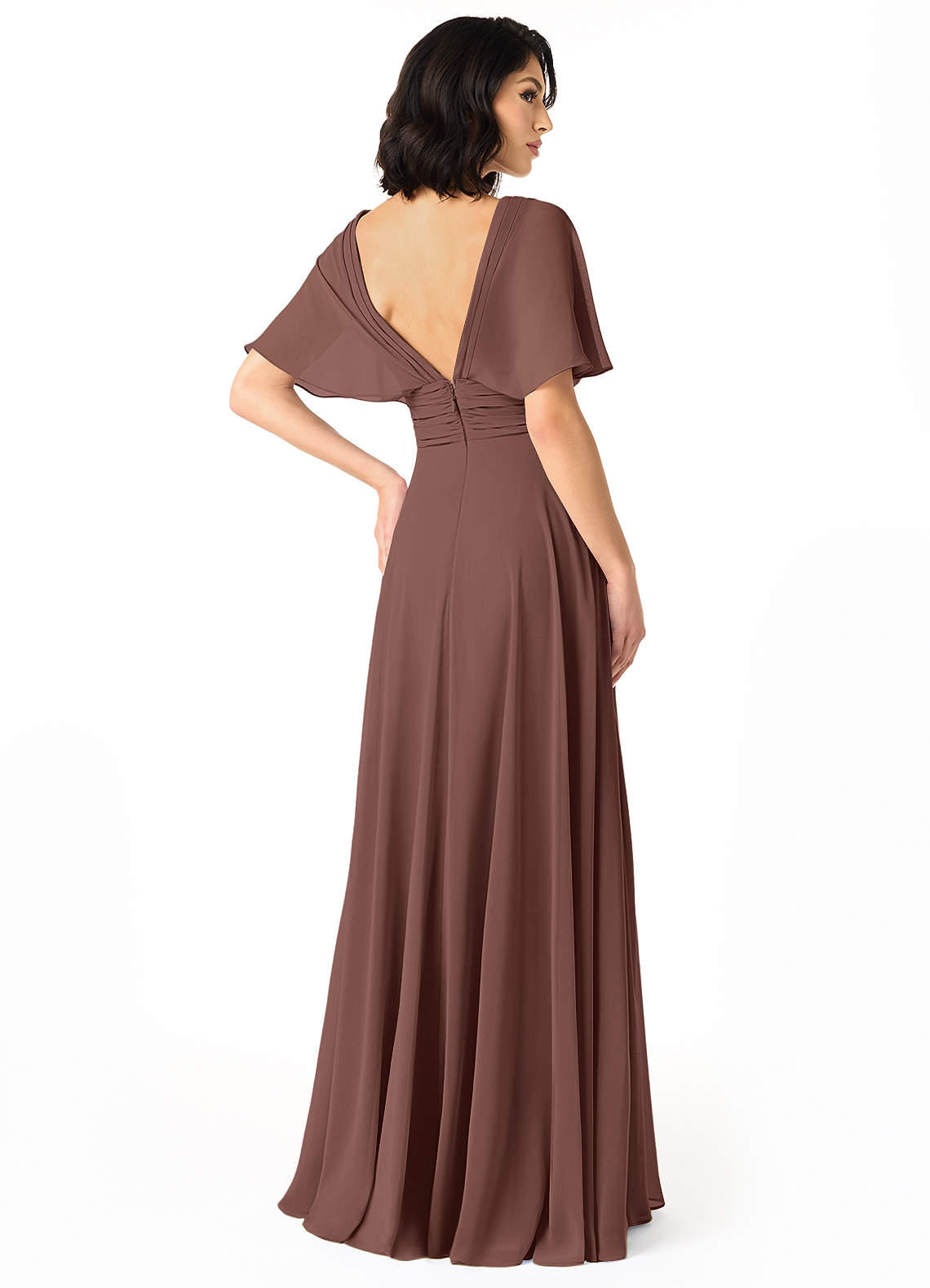 Pamela A-Line V-Neck Chiffon Bridesmaid Dress in Espresso
