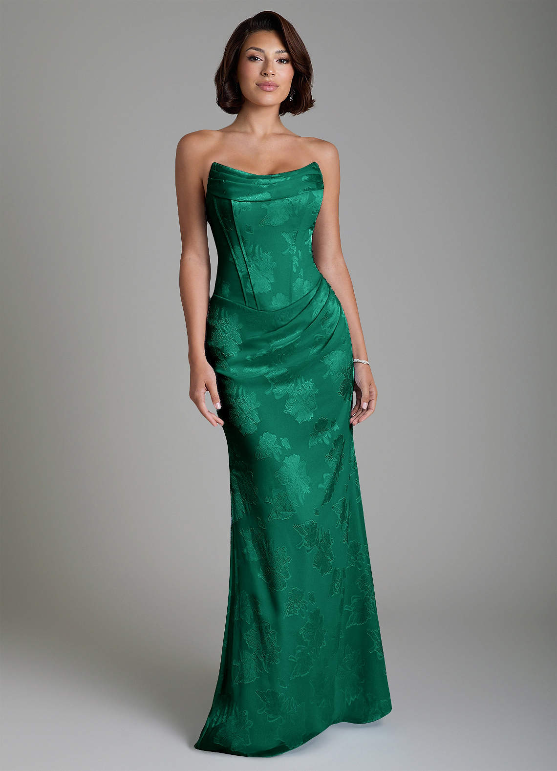 Ariah Mermaid Cowl-Neck Jacquard Bridesmaid Dress in Emerald