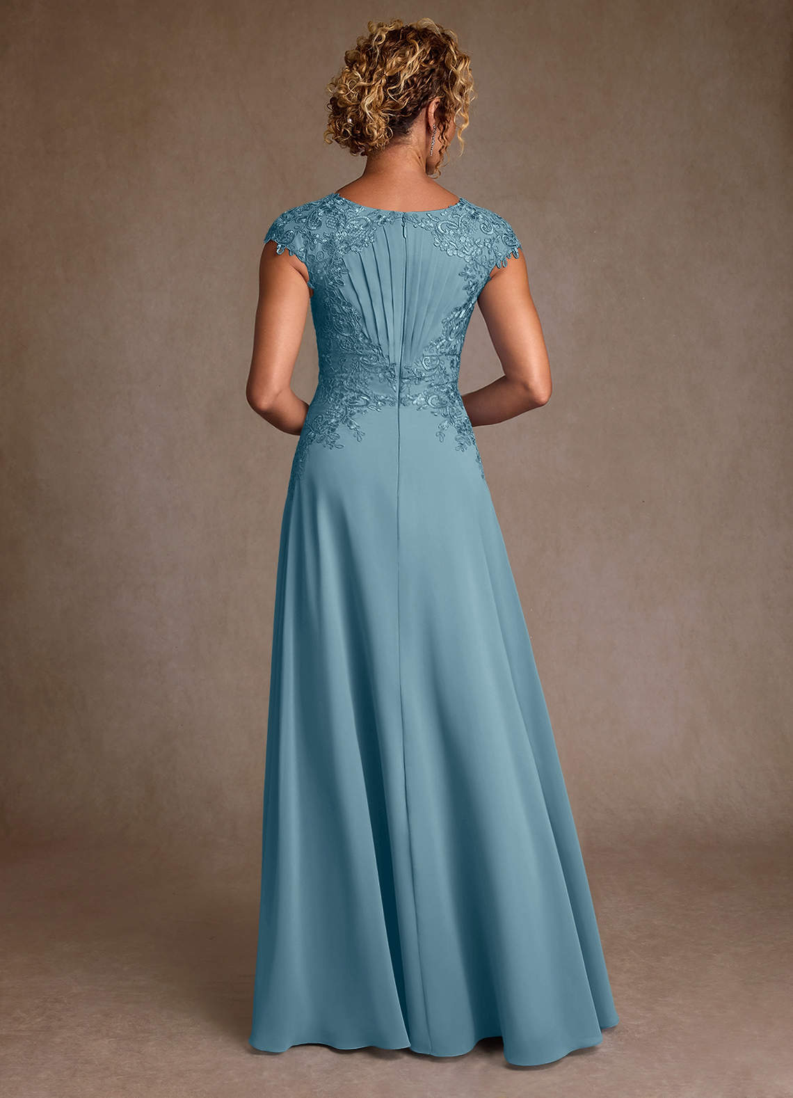 Christi A-Line Scoop-Neck Chiffon and Lace Mother of the Bride Dress in Dusty Sage