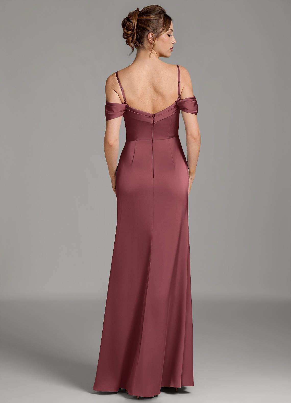 Wyatt Mermaid Off-the-Shoulder Stretch Satin Bridesmaid Dress in Merlot