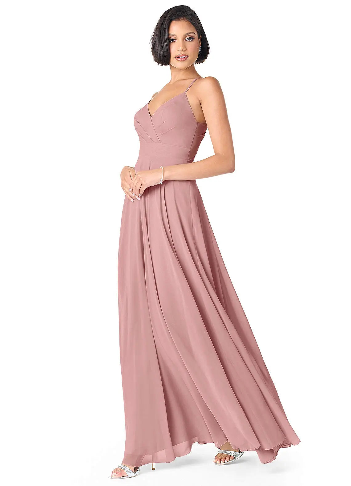 Avelina A-Line V-Neck Chiffon Bridesmaid Dress in dusty rose