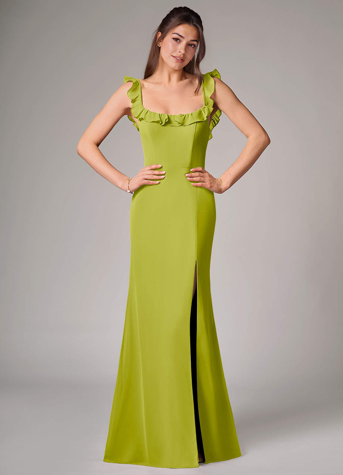 Callie Mermaid Scoop-Neck Chiffon Bridesmaid Dress in Lemongrass