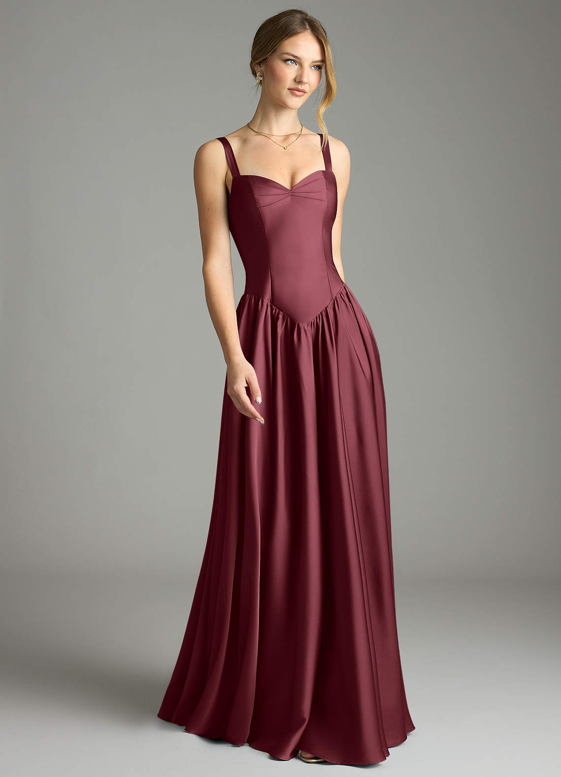 Evadina A-Line Sweetheart Stretch Satin Bridesmaid Dress in Merlot