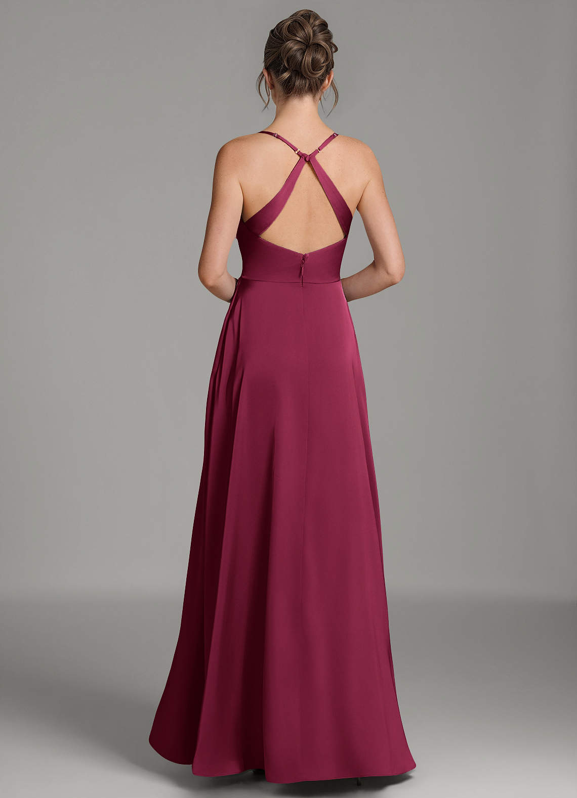 Frankie A-Line Scoop-Neck Stretch Satin Bridesmaid Dress in Burgundy