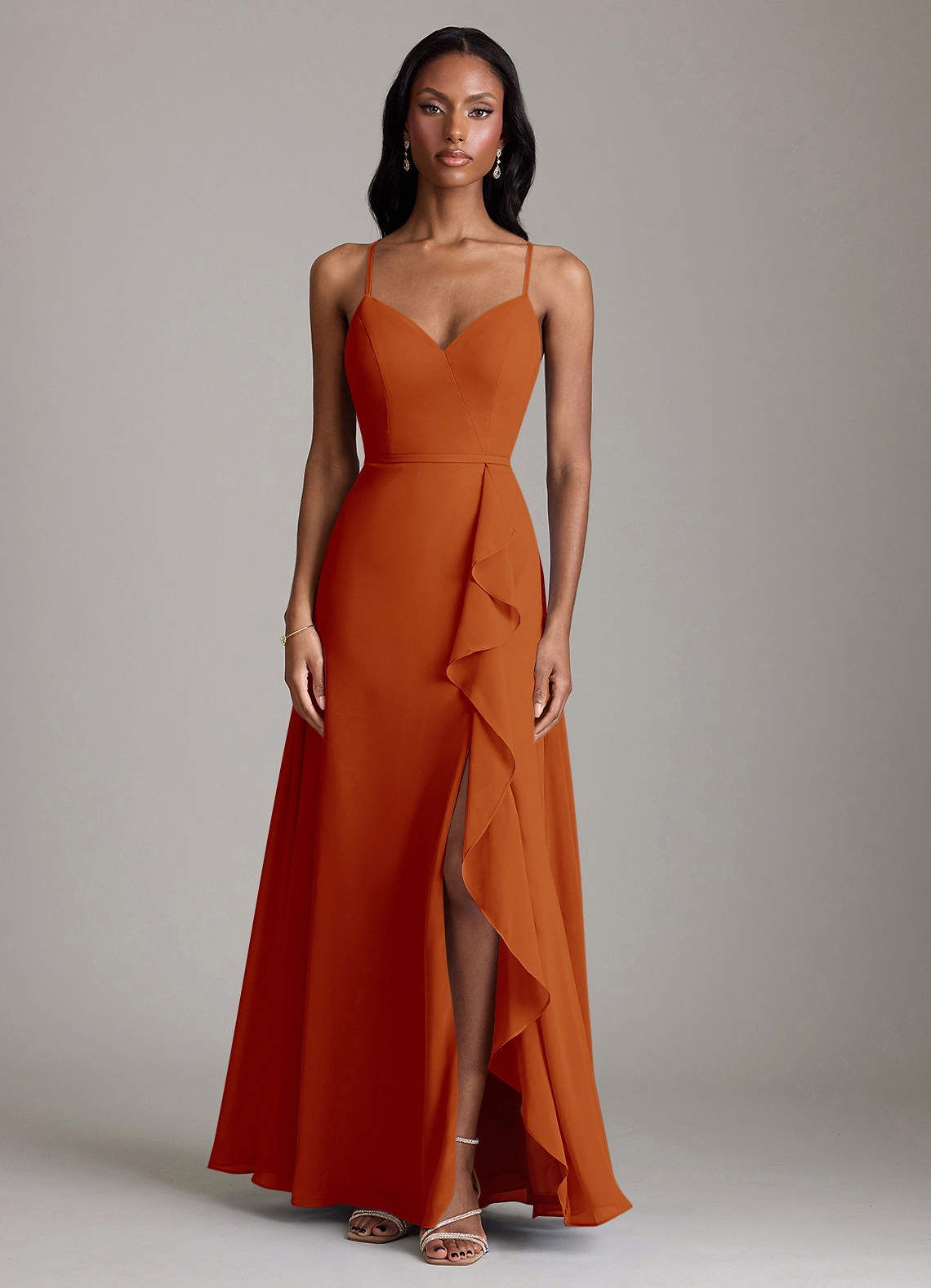 Naeem A-Line V-Neck Chiffon Bridesmaid Dress in Paprika