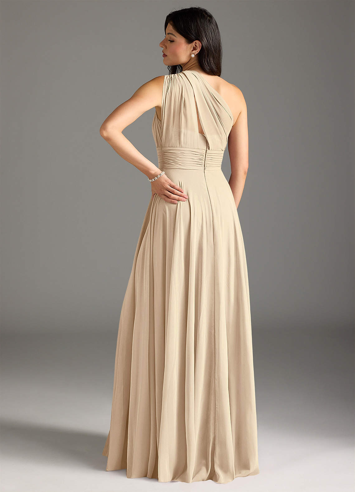 Charlize A-Line One-Shoulder Chiffon Bridesmaid Dress in Champagne