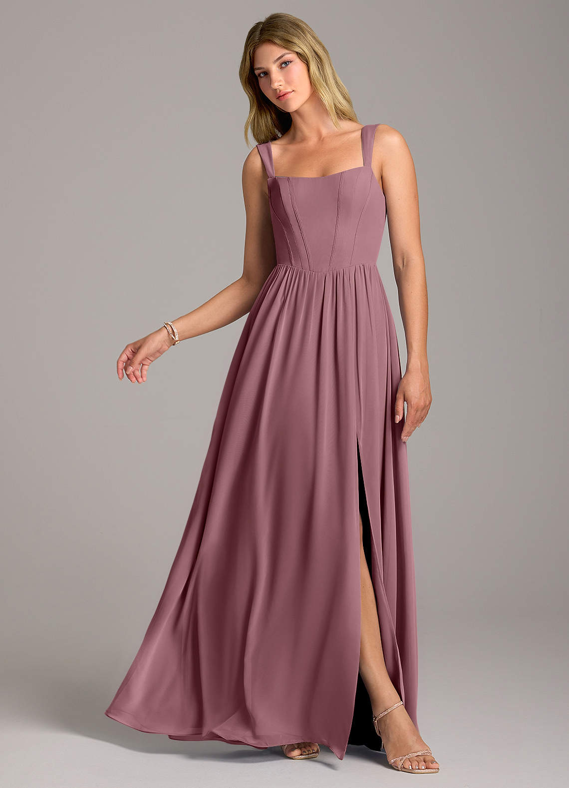 Rosaline A-Line Square-Neck Chiffon Bridesmaid Dress in Amethyst