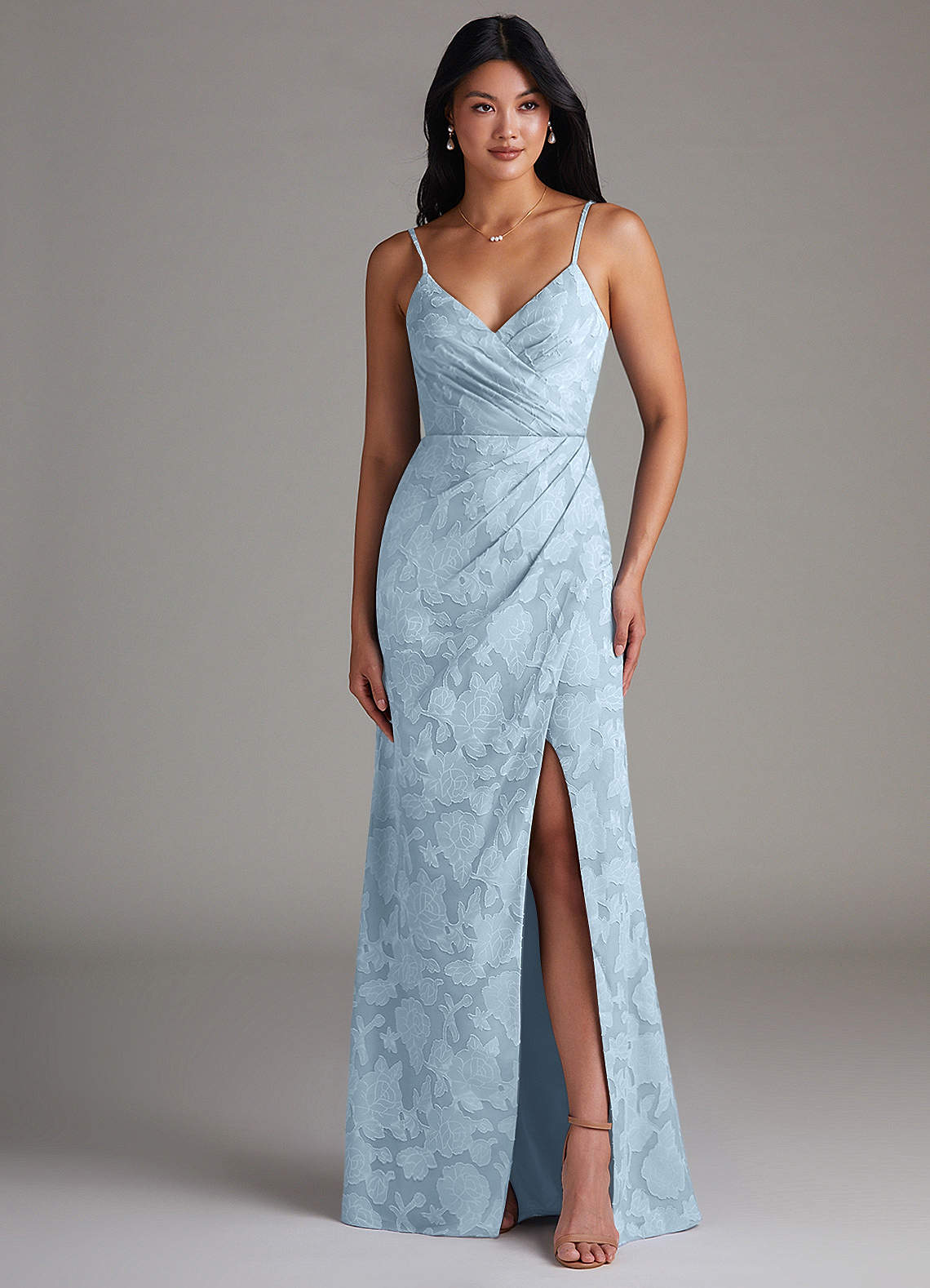 Maci Sheath V-Neck Floral Burnout Bridesmaid Dress in Sky Blue