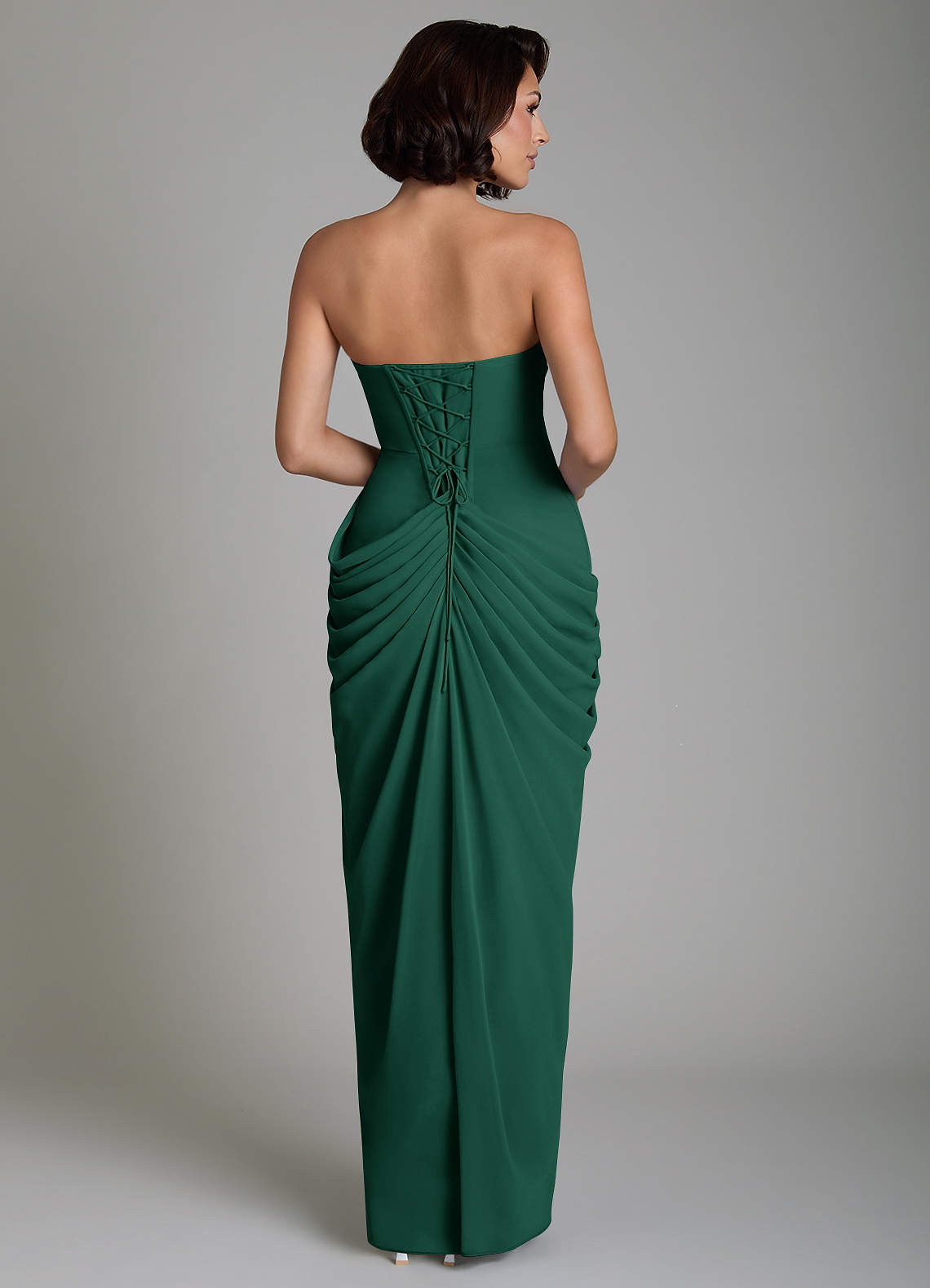 Nyra Sheath Strapless Chiffon Bridesmaid Dress in Emerald