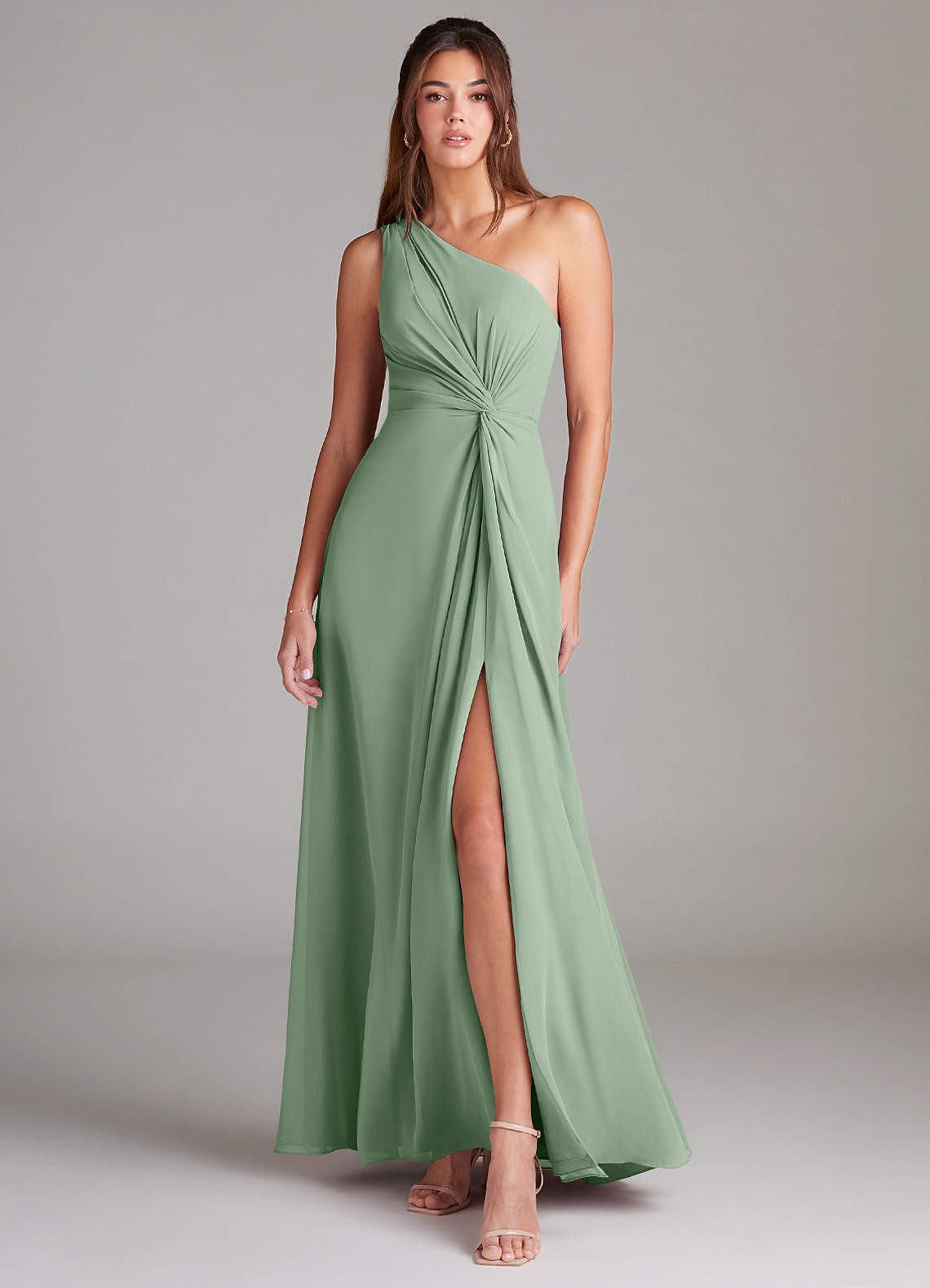 Brooke A-Line One-Shoulder Chiffon Bridesmaid Dress in Matcha