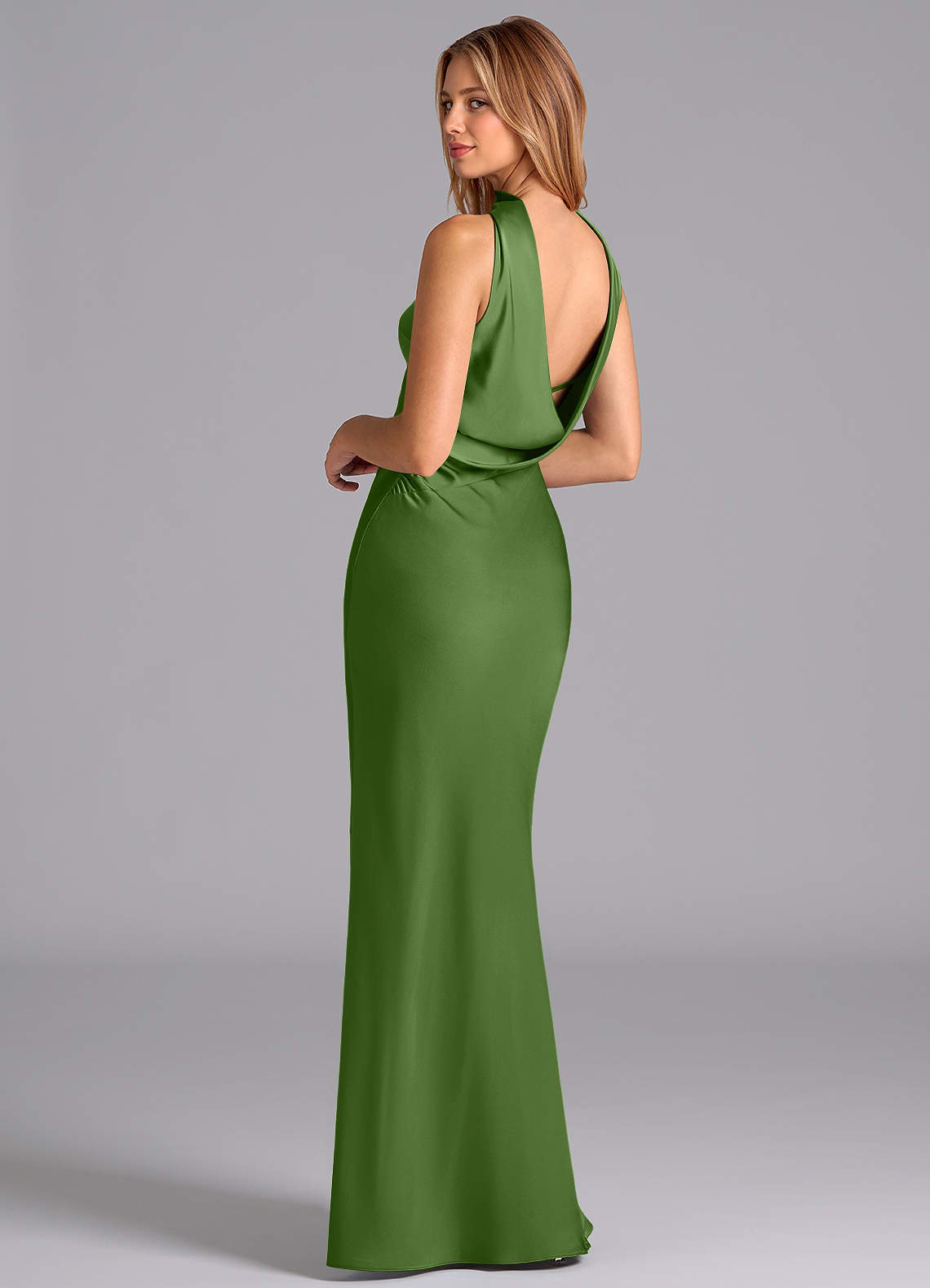 Lusinda Mermaid Strapless Stretch Satin Bridesmaid Dress in Basil