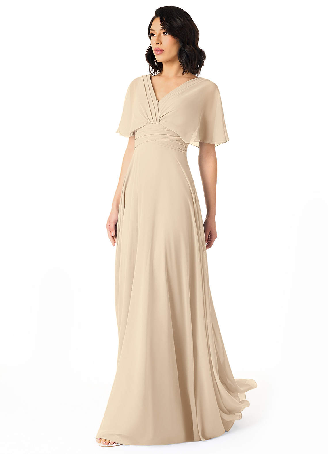 Pamela A-Line V-Neck Chiffon Bridesmaid Dress in Champagne