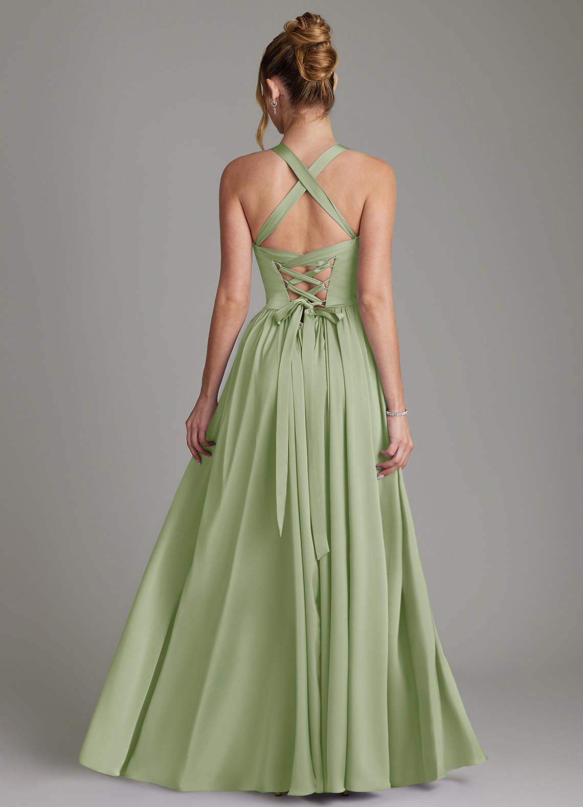 Francis A-Line V-Neck Stretch Satin Bridesmaid Dress in Dusty Sage