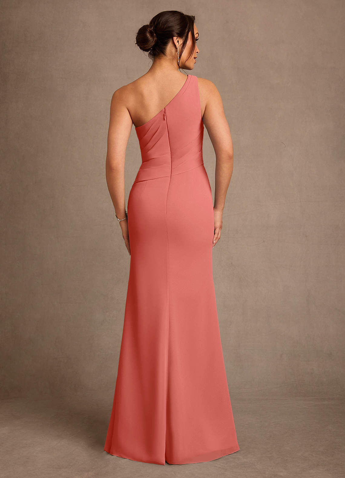 Floy Sheath One-Shoulder Chiffon Mother of the Bride Dress in Salmon Pink