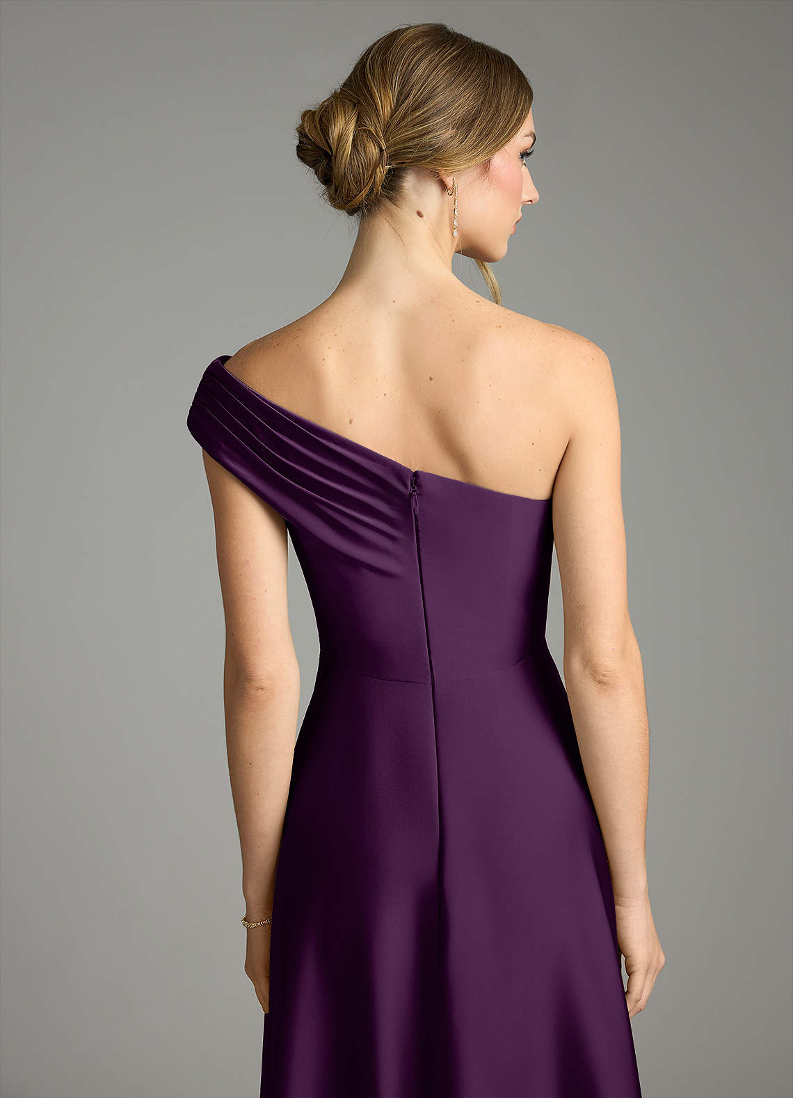 Melanie A-Line One-Shoulder Stretch Satin Bridesmaid Dress in Grape