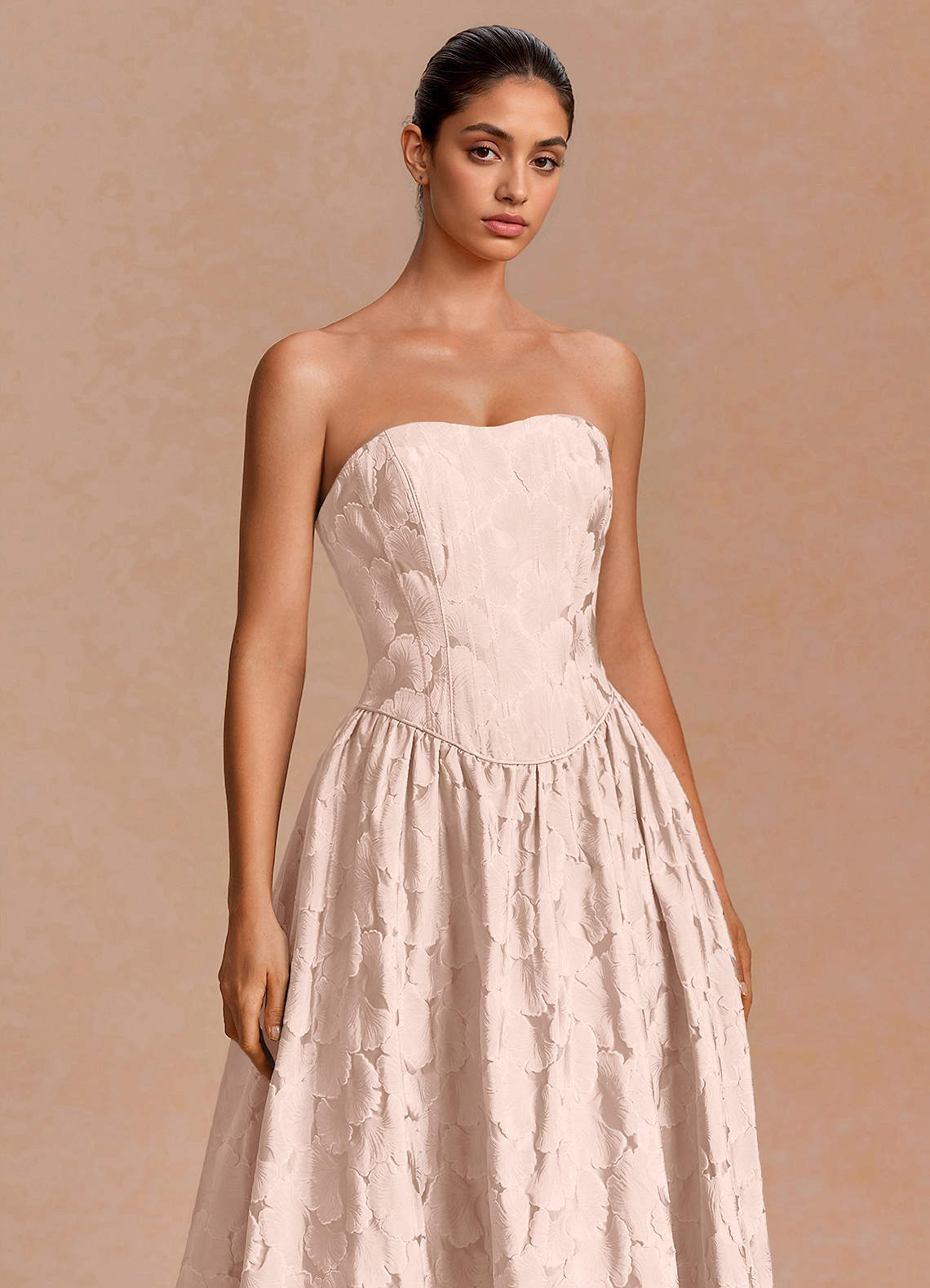 Adelia A-Line Corset Jacquard Evening Dress in Baby Pink