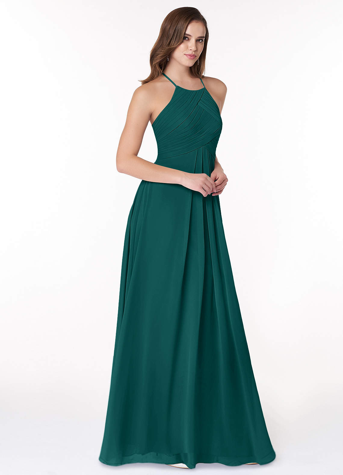 Ginger A-Line Halter Chiffon Bridesmaid Dress in Peacock