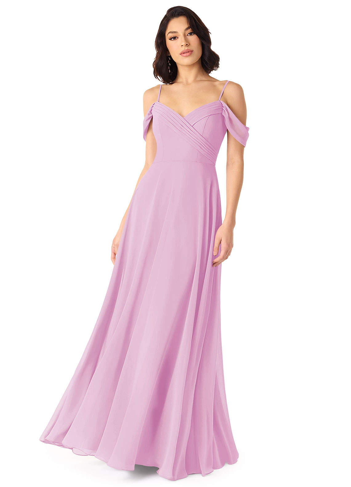 Tancie A-Line Off-the-Shoulder Chiffon Bridesmaid Dress in candy pink