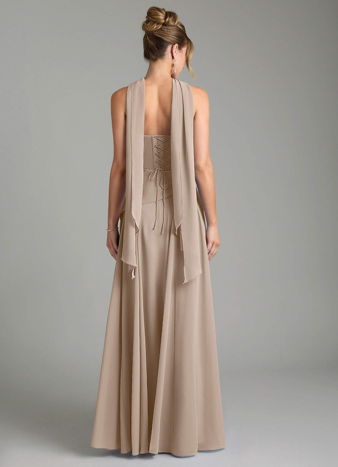 Gabriela A-Line Cowl-Neck Chiffon Bridesmaid Dress in Taupe