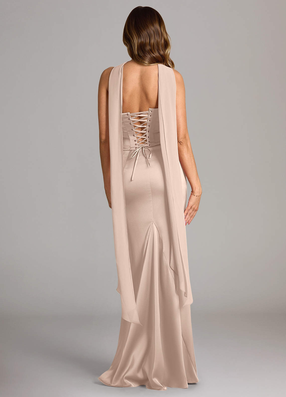 Sorrel Mermaid Cowl-Neck Stretch Satin and Chiffon Bridesmaid Dress in English Rose