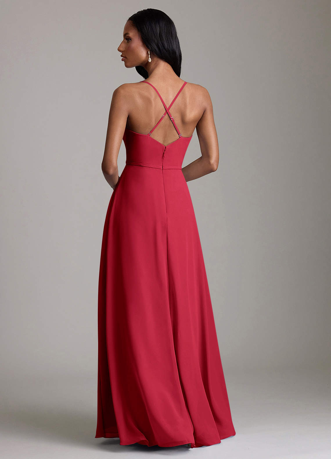 Naeem A-Line V-Neck Chiffon Bridesmaid Dress in Scarlet