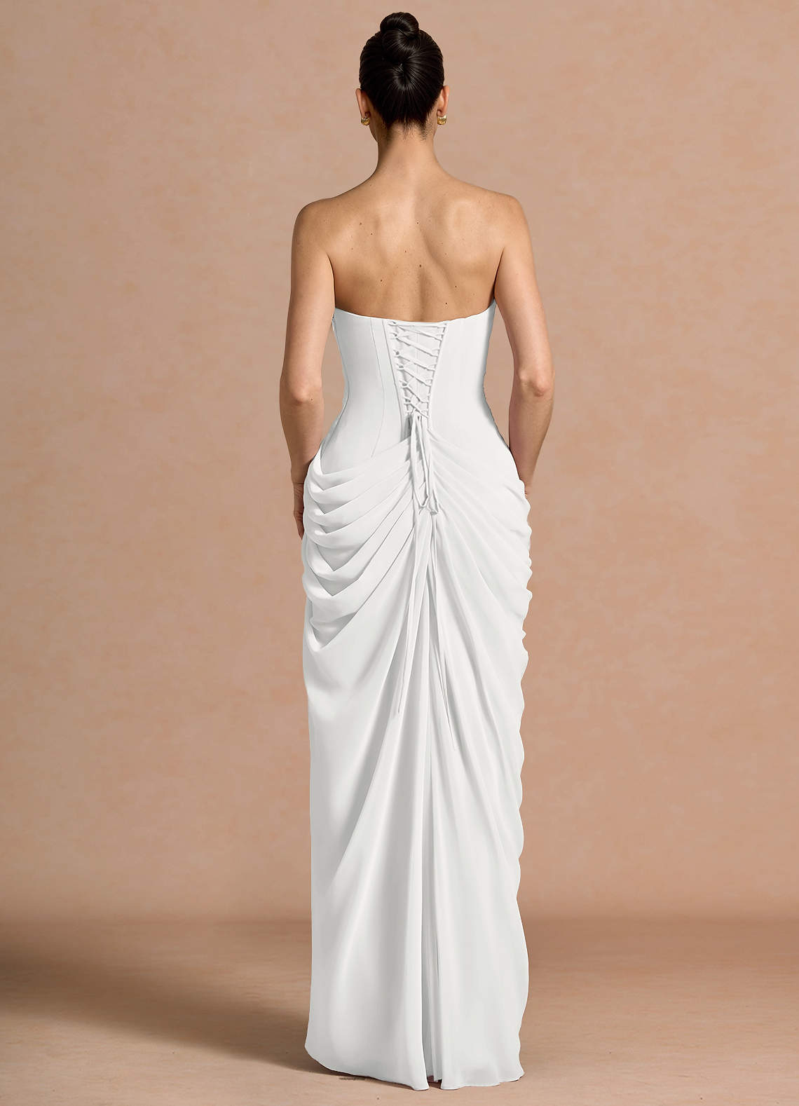 Kaavia Column Pleated Chiffon Maxi Evening Dress in White