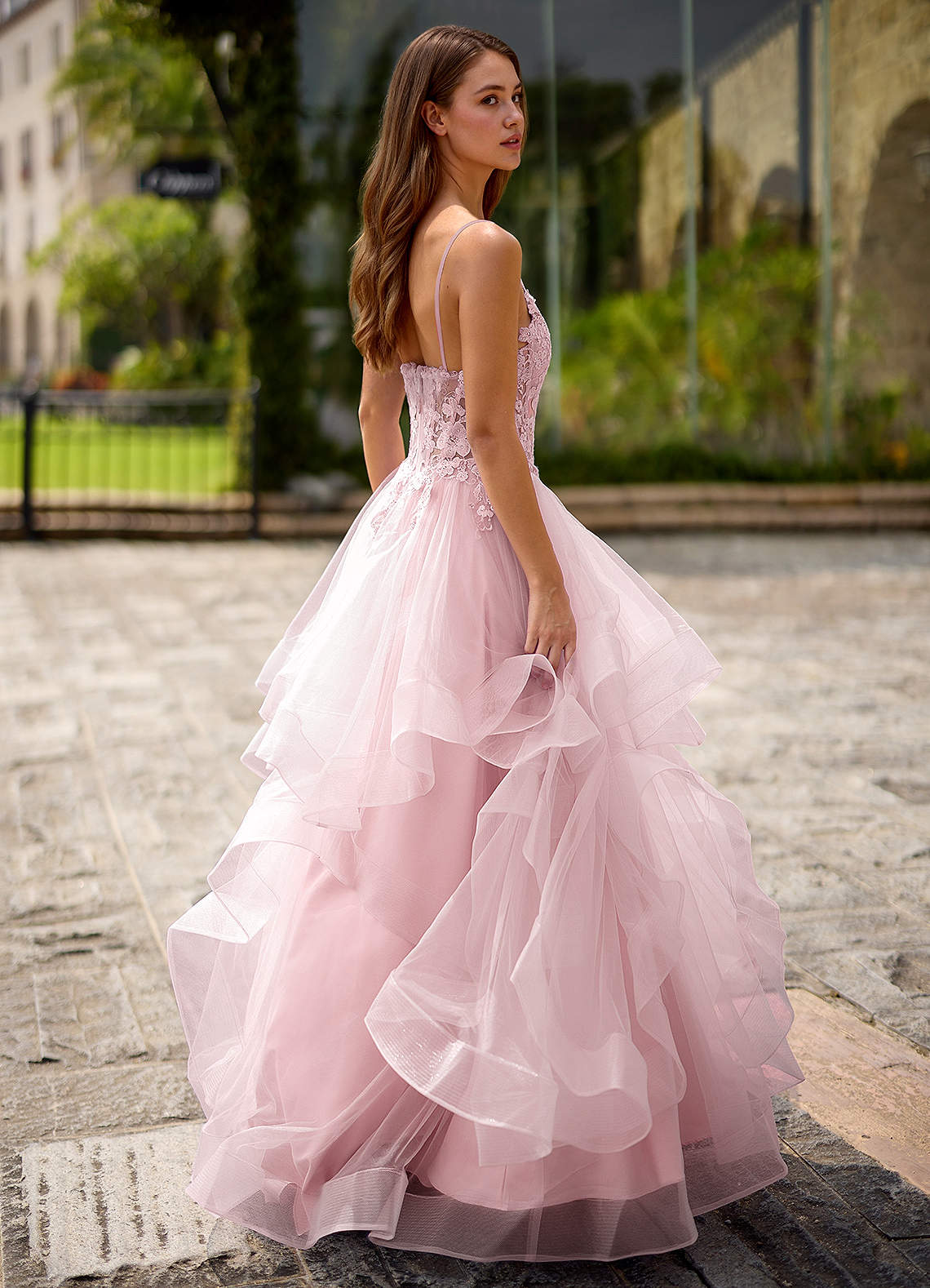 Spitze Ball Gown Sweetheart Lace Tulle Evening Dress in pink