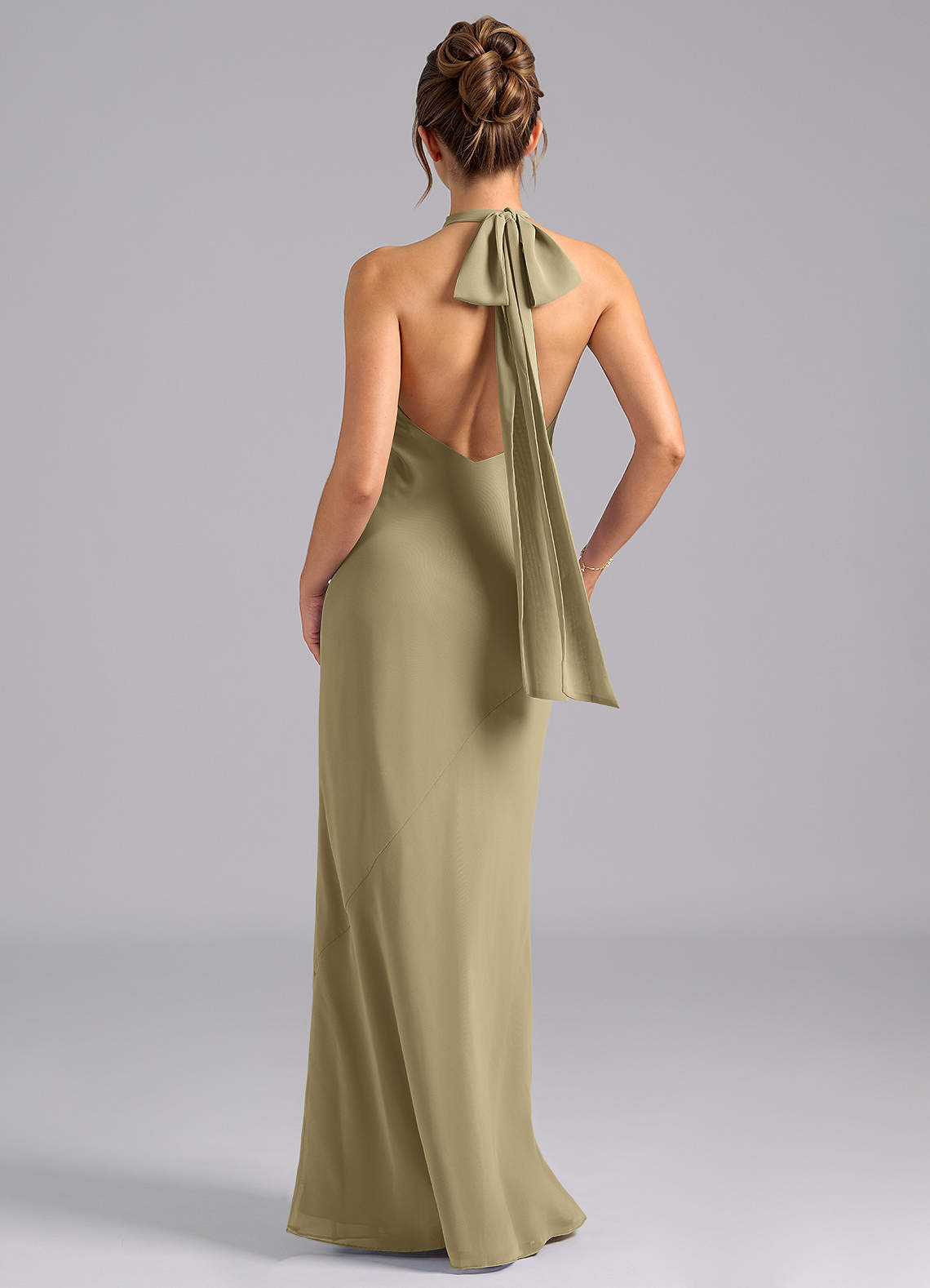 Velli Mermaid Halter Chiffon Bridesmaid Dress in Moss Green