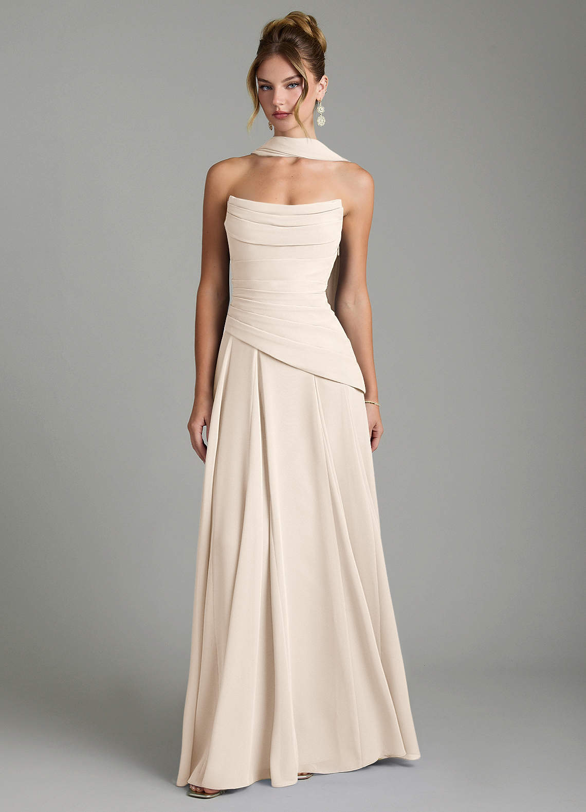 Gabriela A-Line Cowl-Neck Chiffon Bridesmaid Dress in White Alabaster