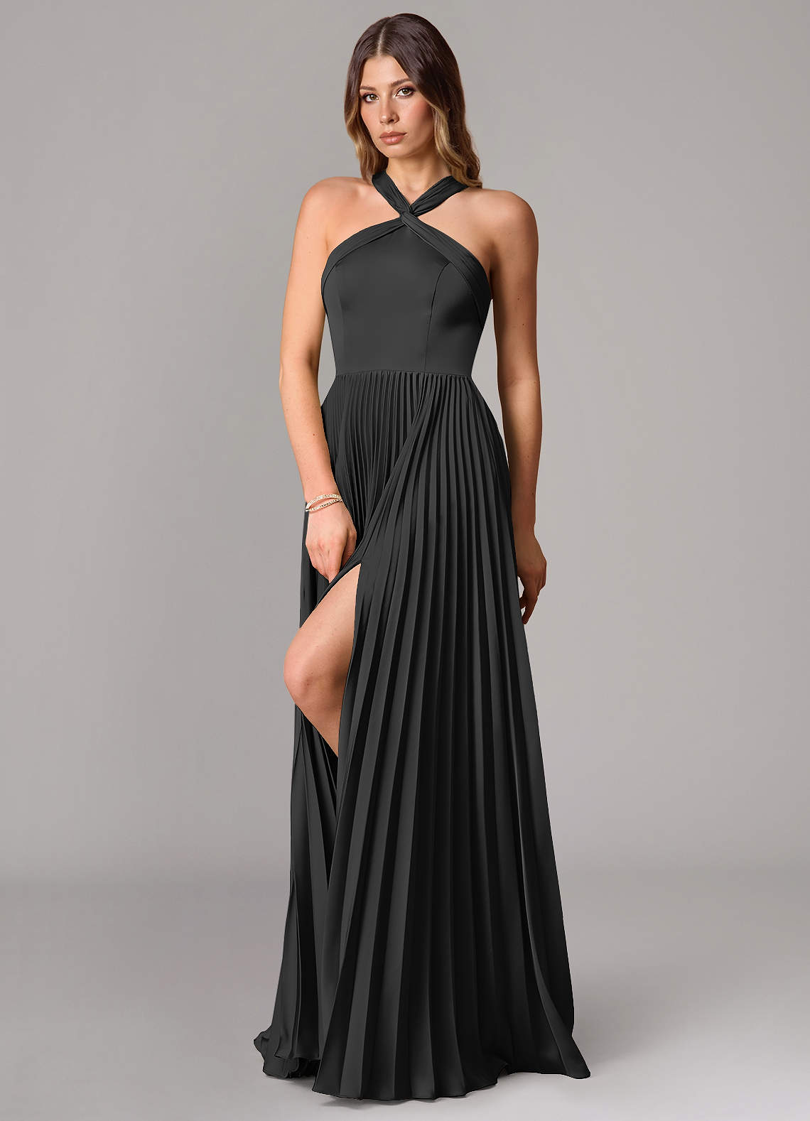 Afra A-Line Halter-Neck Stretch Satin Bridesmaid Dress