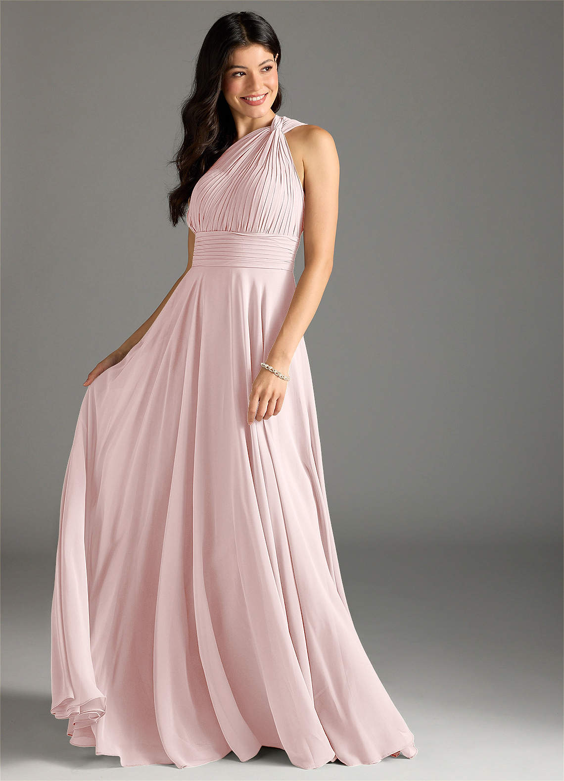 Charlize A-Line One-Shoulder Chiffon Bridesmaid Dress in Blushing Pink