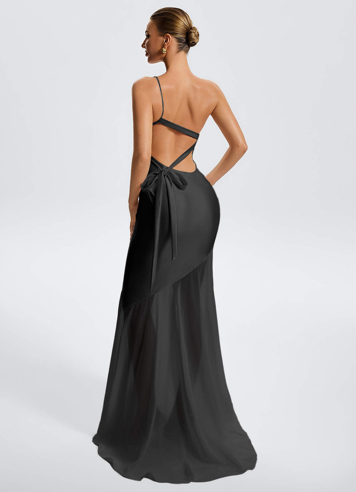 Idalia White Mermaid One-Shoulder Chiffon-Overlay Evening Dress in Black